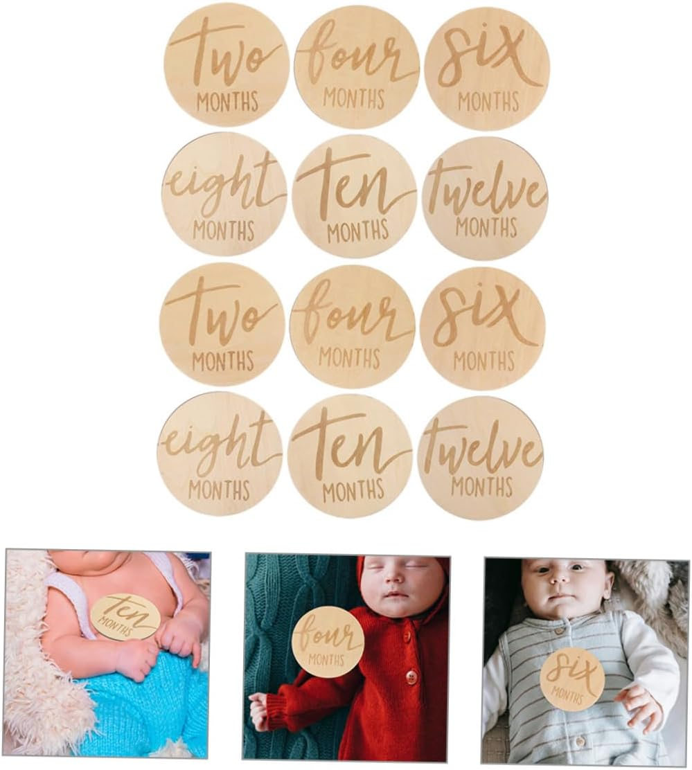 12Pcs Wooden Monthly Milestone Cards for Growth Milestone Signs Keepsake for Newborn Photoshoot image number 5