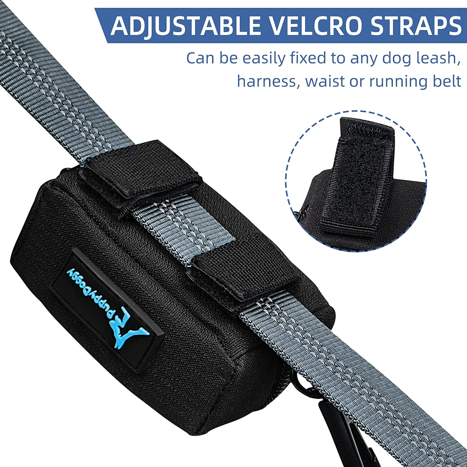 Puppydoggy Dog Poop Bag Holder for Leash Black Waste Bag Dispenser with 1 Roll of Free Poop Bags for Leash Accessory Bicycle (Black, 1 Pack) - Blue image number 6