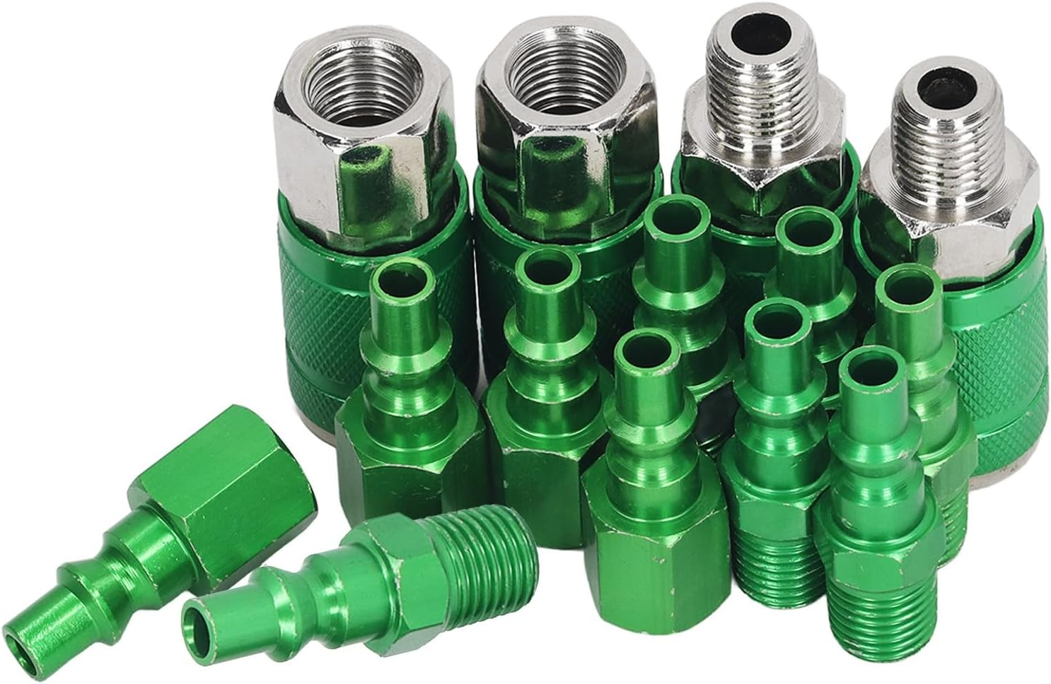 4Pcs Universal Air Coupler and 10Pcs I/M Plug Kit 1/4In NPT ARO Air Compressor Hose Fittings Aluminum Alloy Air Hose Fittings Set image number 1