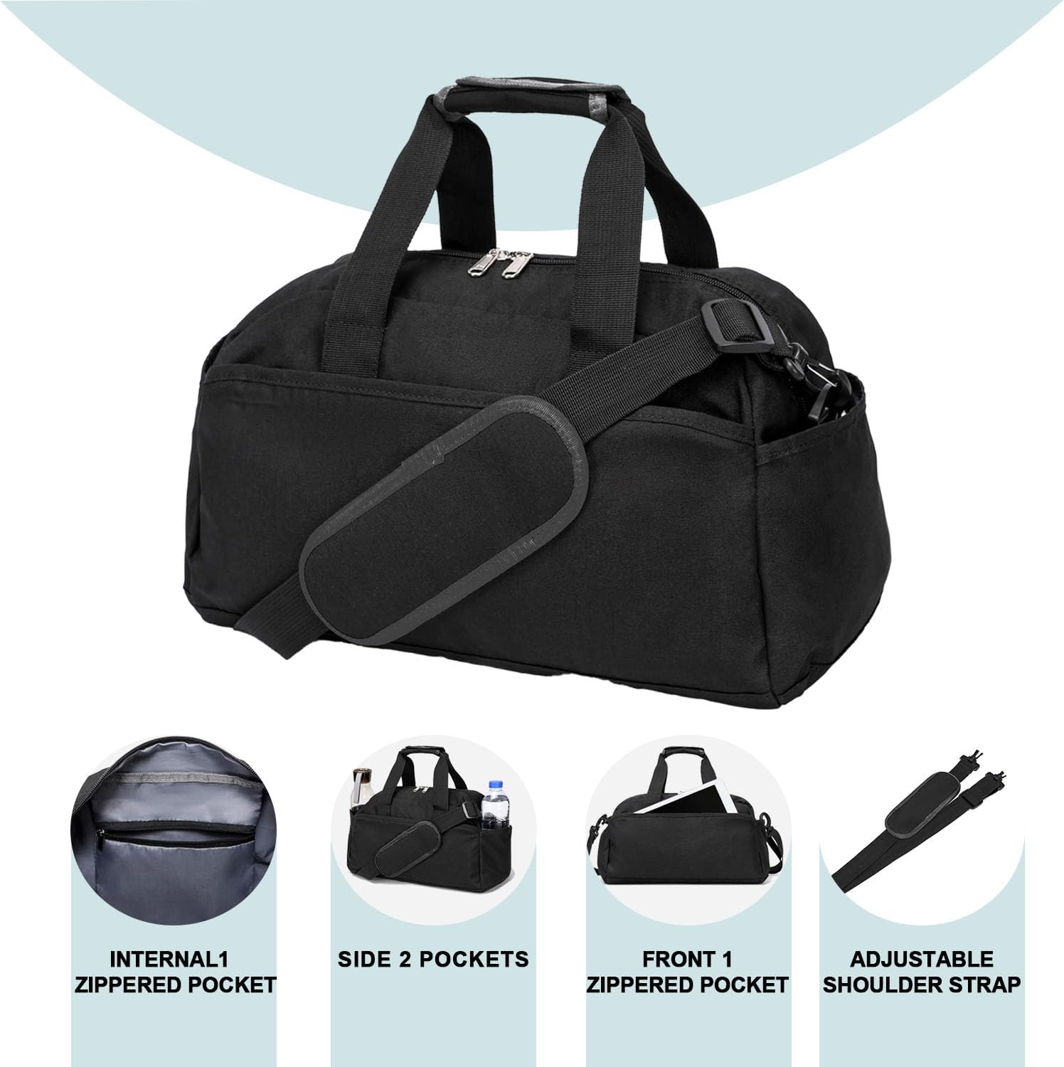 14" Compact Unisex Sport Duffel with Travel-Ready Design, Ultralight Carry-On Gym Bag for Fitness Enthusiasts & Active Lifestyles - Black