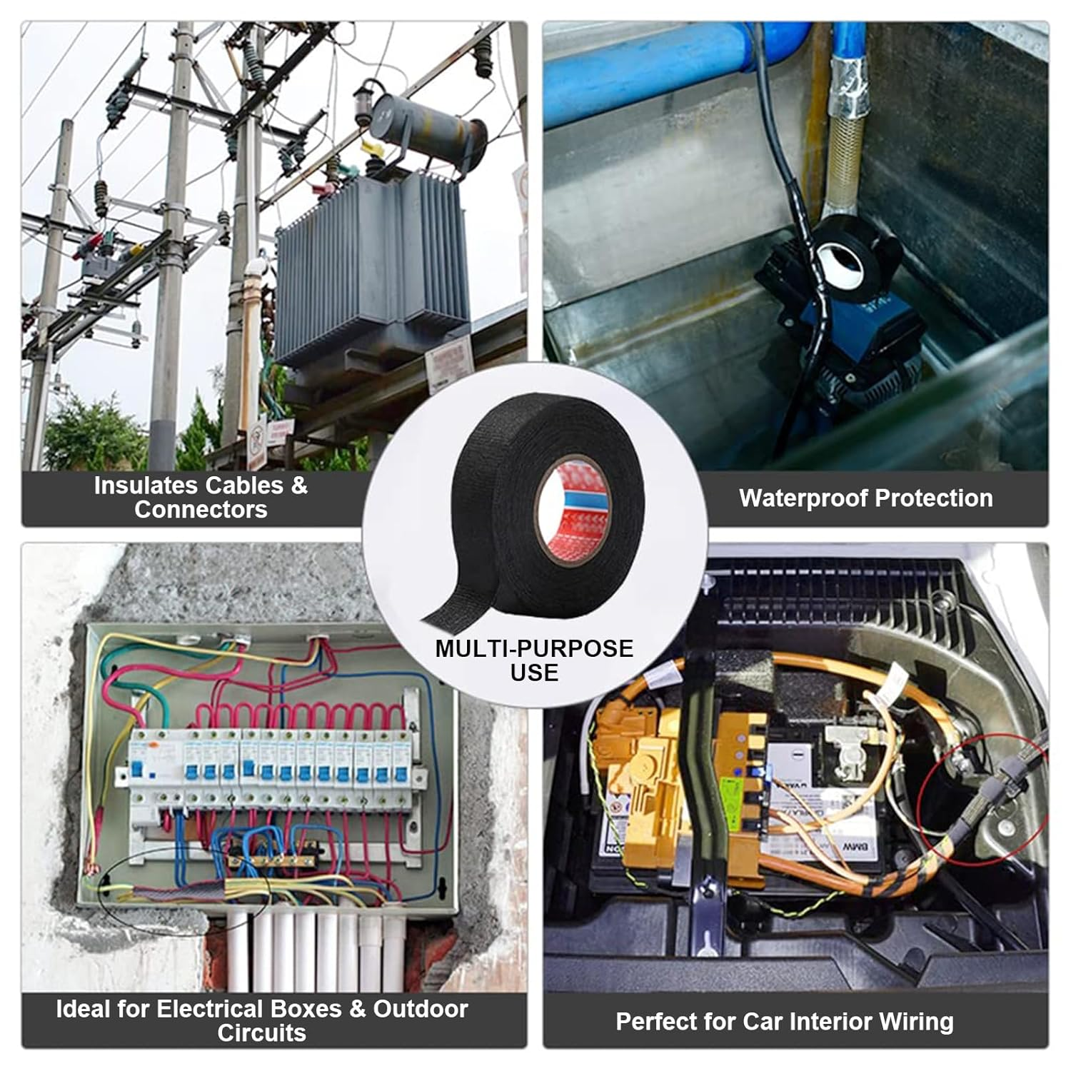 4 Rolls Fabric Wire Harness Tape 19Mm X 25M &ndash; Strong Adhesive, Heat Resistant, Easy Tear Black Cloth Electrical Tape for Car, Home & Workshop image number 6