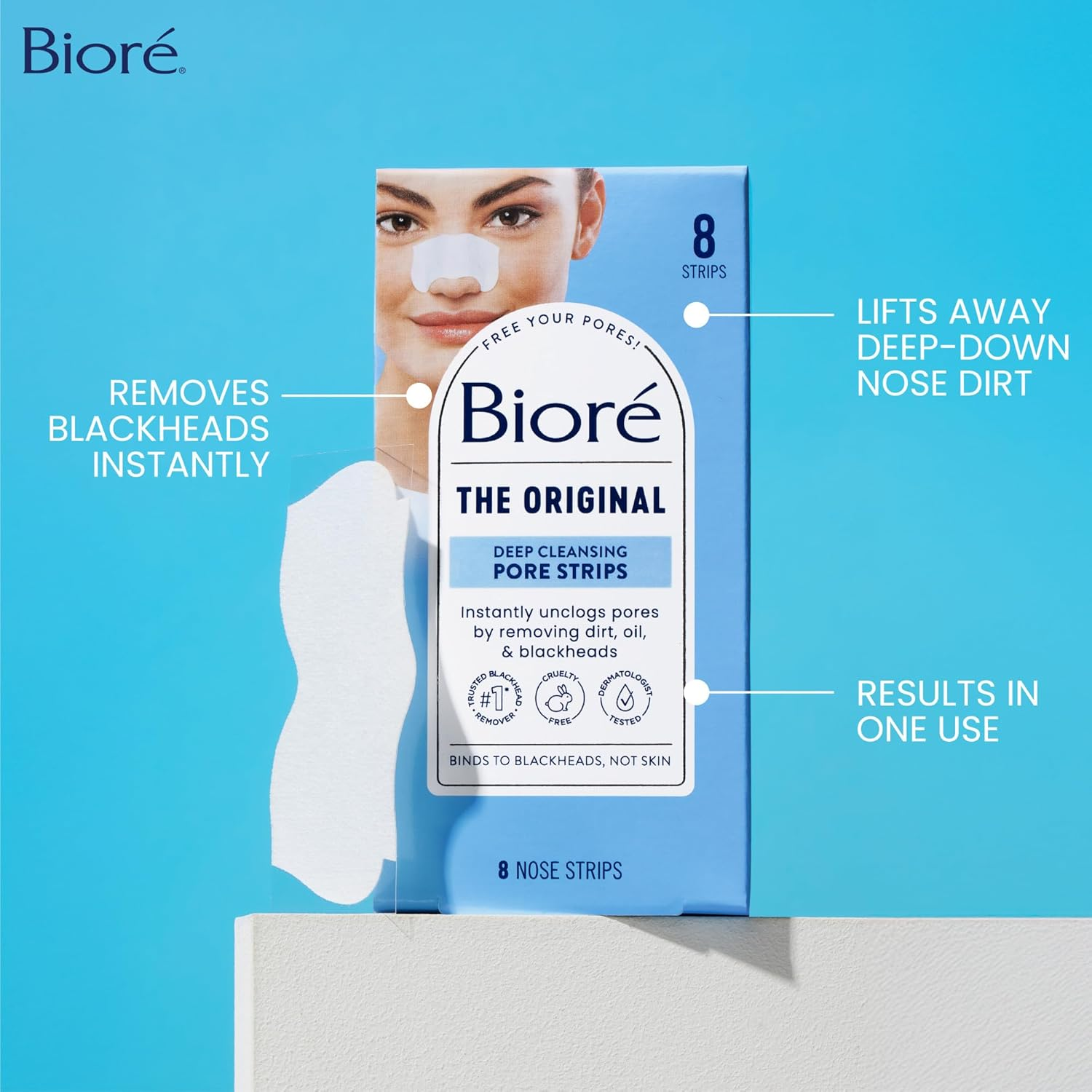 Bior&eacute; Original Blackhead Remover Strips, Deep Cleansing Nose Strips with Instant Pore Unclogging, Features C-Bond Technology, Oil-Free, Non-Comedogenic Use, 14 Count image number 1