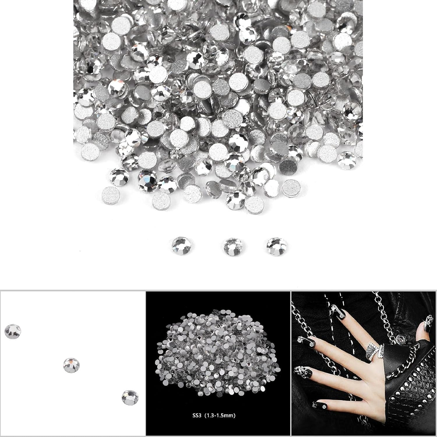 1440Pcs White Color Crystal, Glass Nail Art Rhinestones, Precise Cutting Technology Make the Smooth and Bright (Ss3(1.3-1.5Mm)) image number 4