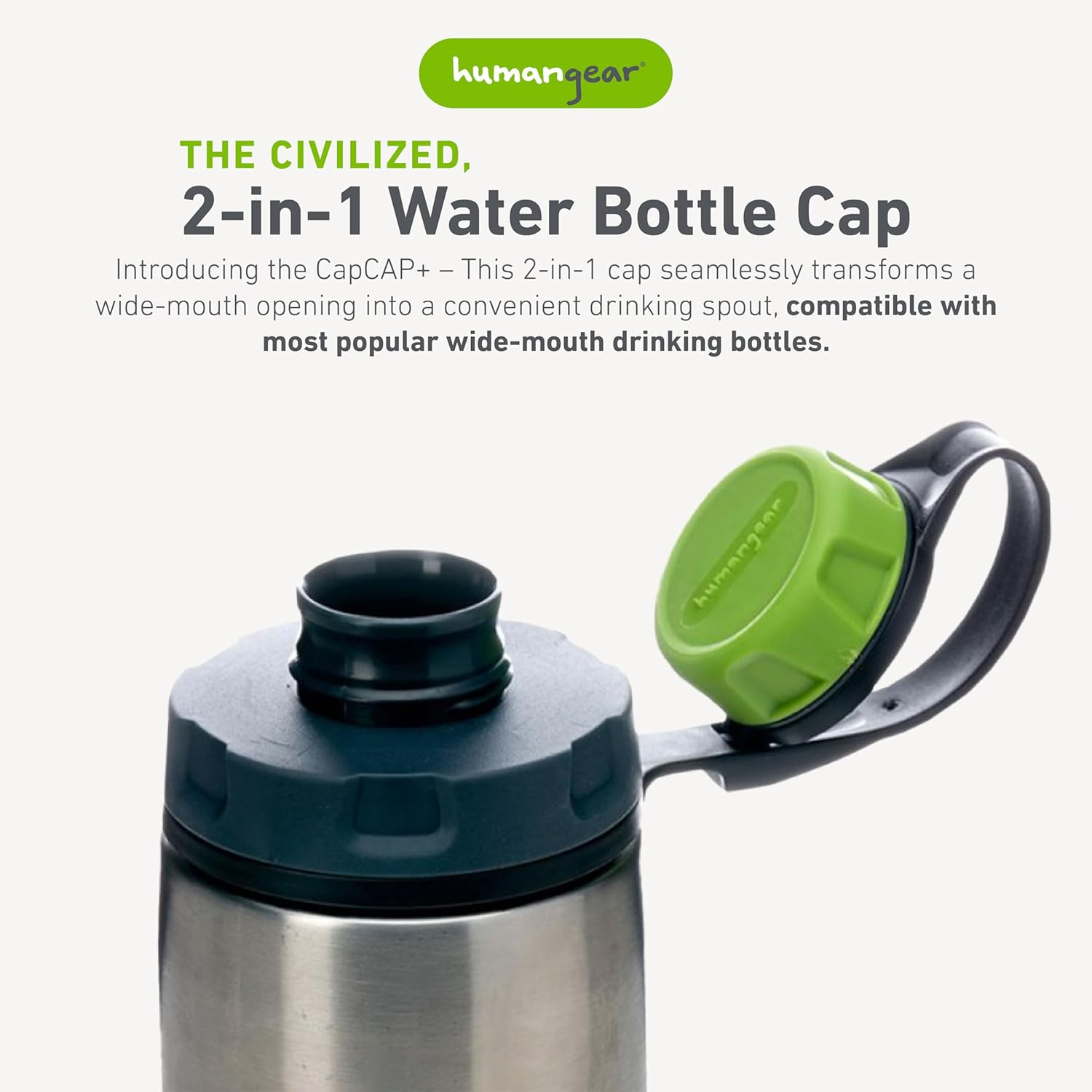 Humangear Capcap+ | Converts Wide-Mouth Openings | Secure Easy Open | Food-Safe Material | Water Bottle Accessory image number 2