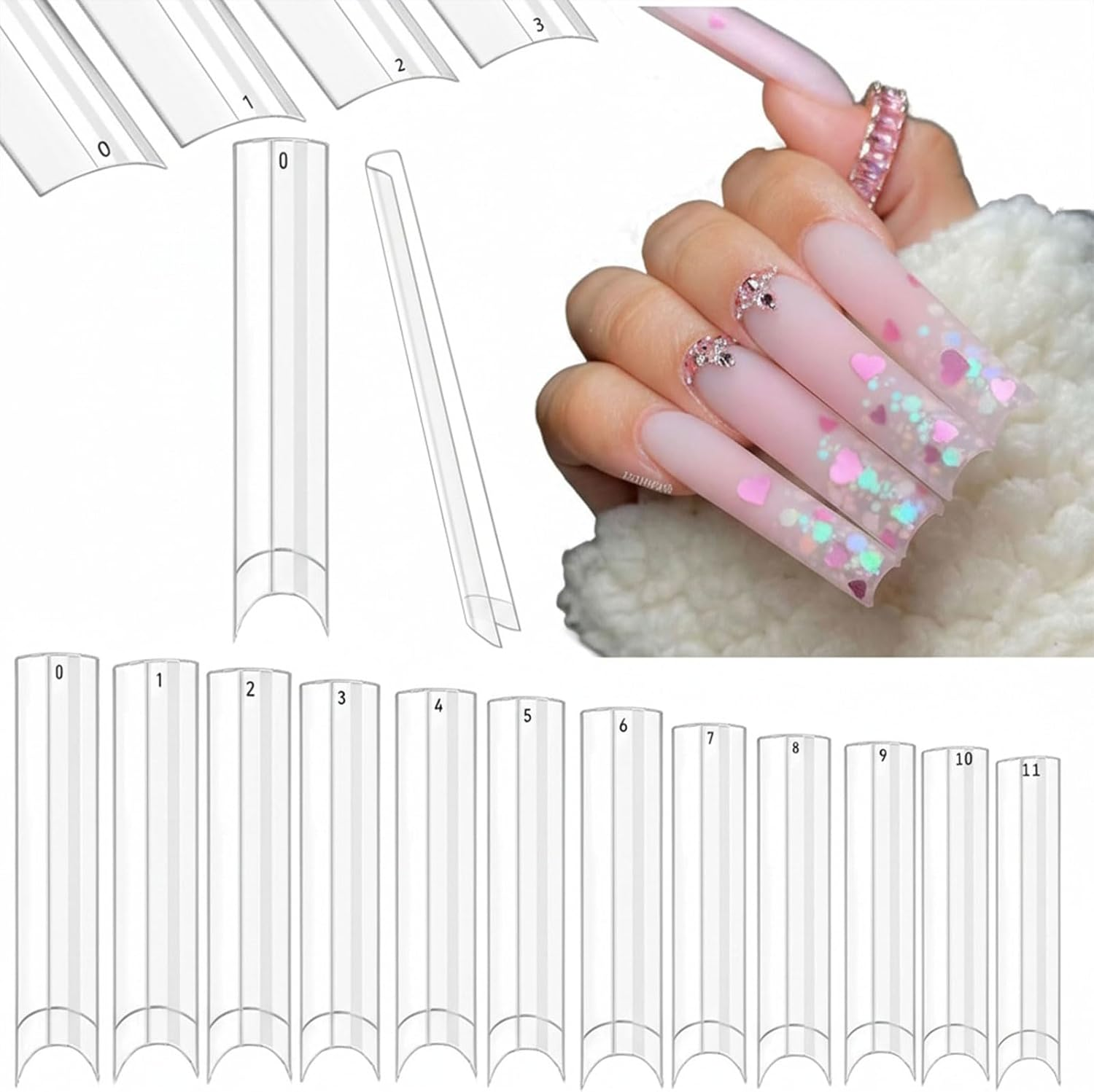 Extra Long No C Curve Straight Square Half Cover Nail Tips, 500 Pcs 10 Sizes for Acrylic & Gel Extensions - Jotron image number 1