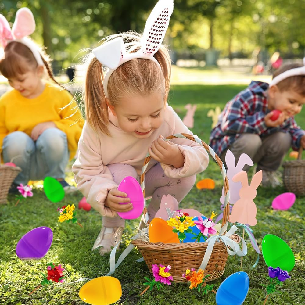 DIYDEC 12PCS Easter Flower Building Blocks with Easter Eggs Toys Building Brick Blocks for Party Favor Easter Basket Stuffers Toys Stacking Block Sets for Kids Adults Classroom Prizes Gifts image number 1