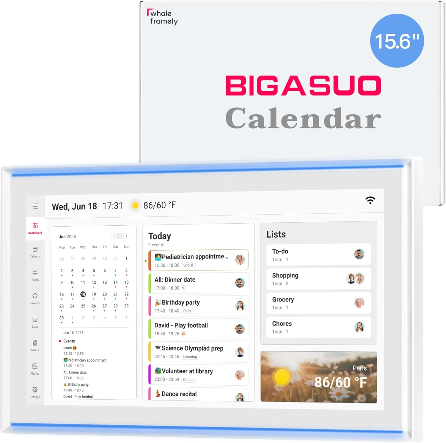 BIGASUO 15.6" Digital Calendar, Smart Touchscreen Interactive Display, Electronic Organizer for Monthly, Weekly & Daily Agenda, Chore Chart, Meal Planner, to Do List, Family Schedules, Picture Frame image number 3