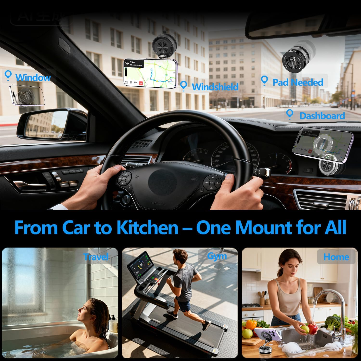 2026 Upgraded Magnetic Car Phone Holder, 360&deg; Adjustable Foldable Vacuum Suction Magsafe Car Mount for Car, Gym, Travel, or Kitchen, Strong Magnetic Phone Holder Compatible with Iphone & All Phones image number 5