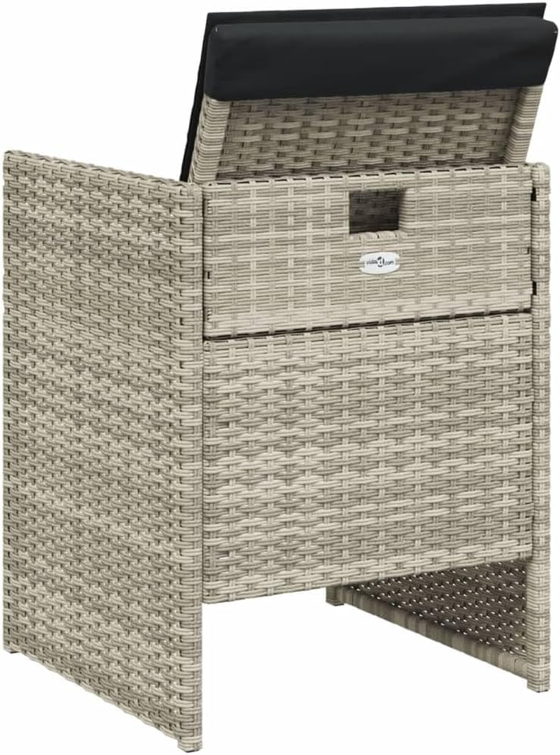 Vidaxl 5-Piece Bistro Garden Dining Set-Light Grey Poly Rattan with Foldable Chairs, Tempered Glass Tabletop, Thick Cushions image number 3