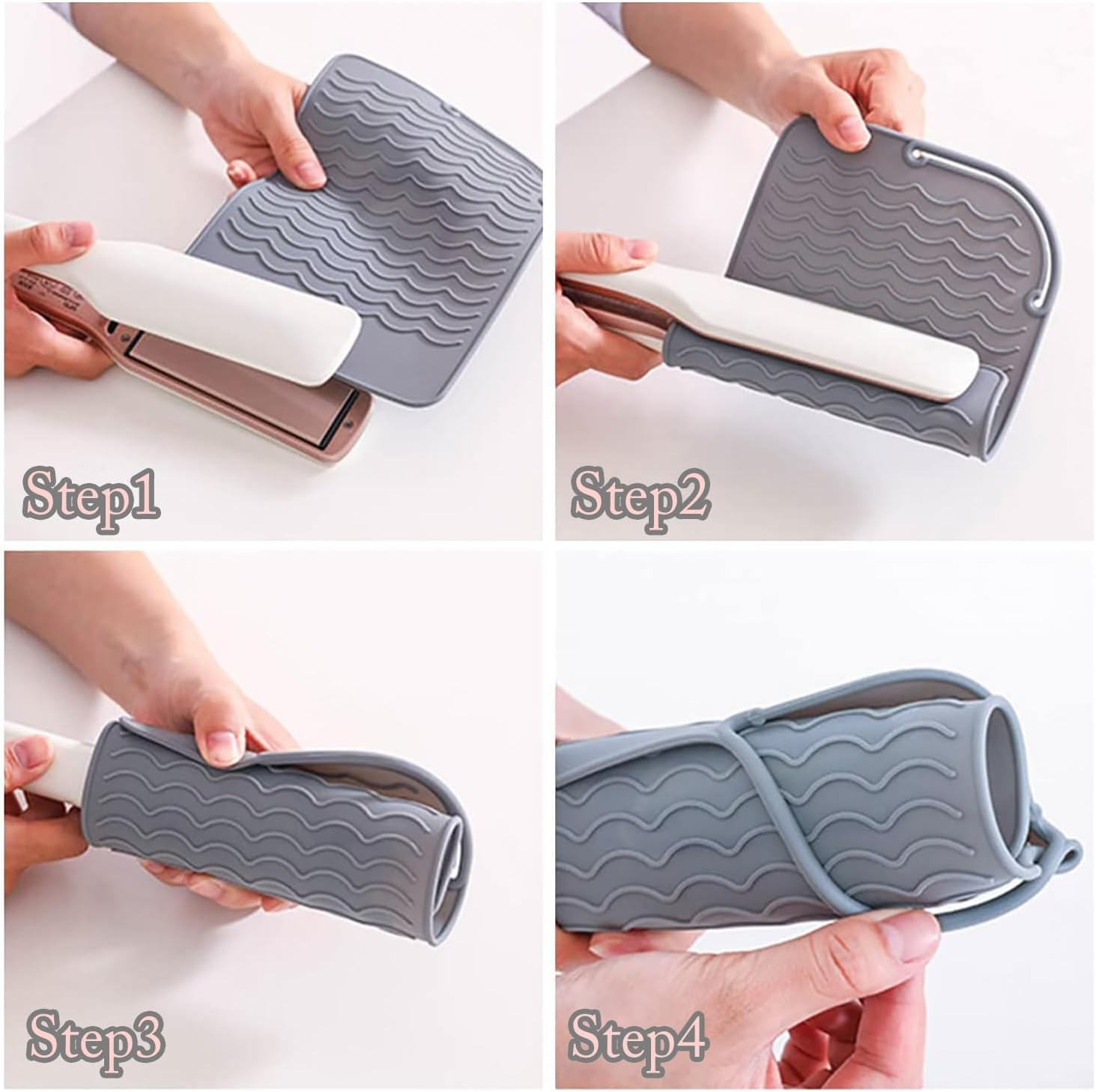 JOOTUEPO 2 X Travel Mat for Straighteners, Straighteners and Hair Styling Tools, Mat Cover for Curling Irons, Hair Straighteners, Straighteners and Other Hot Hair Tools (Pink, Grey) image number 6