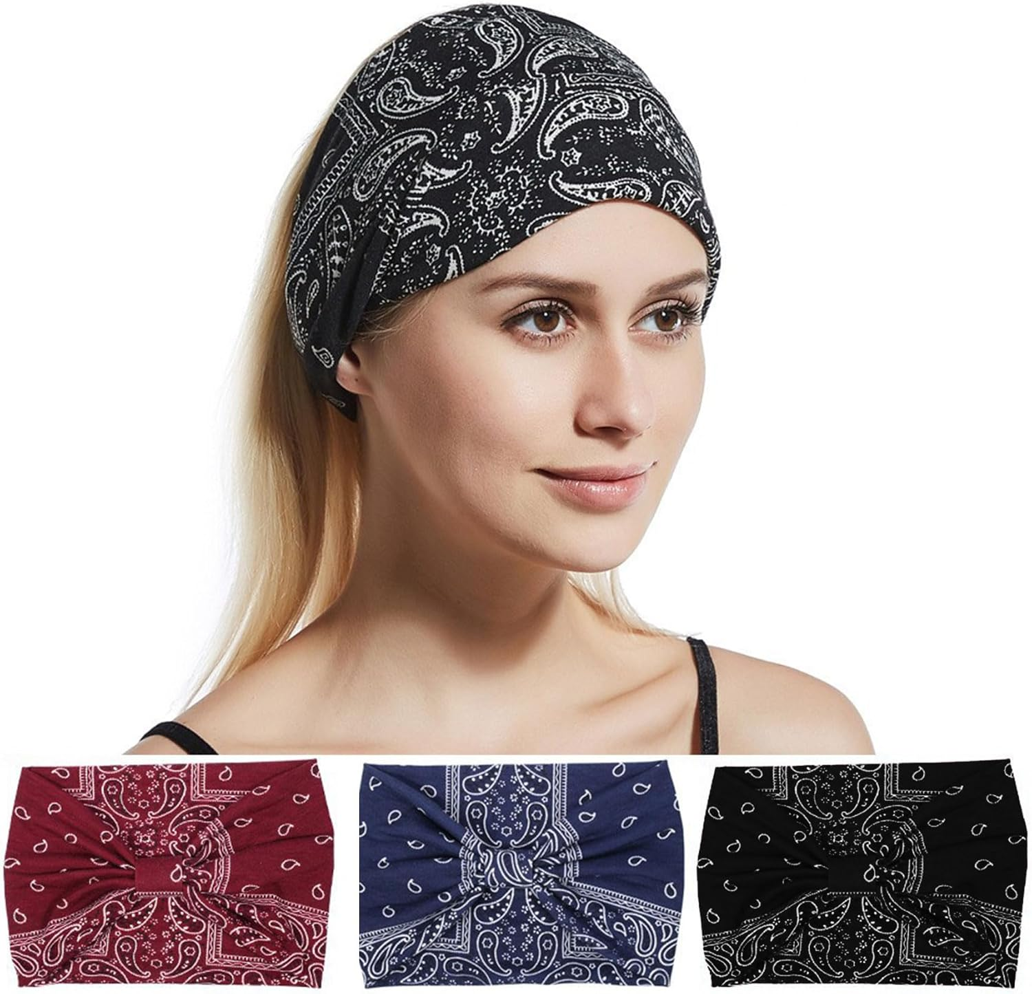 3PS Wide Bandanas Non-Slip Bandanas Soft Bohemian Bandanas Sweat Absorbing Bandanas image number 1