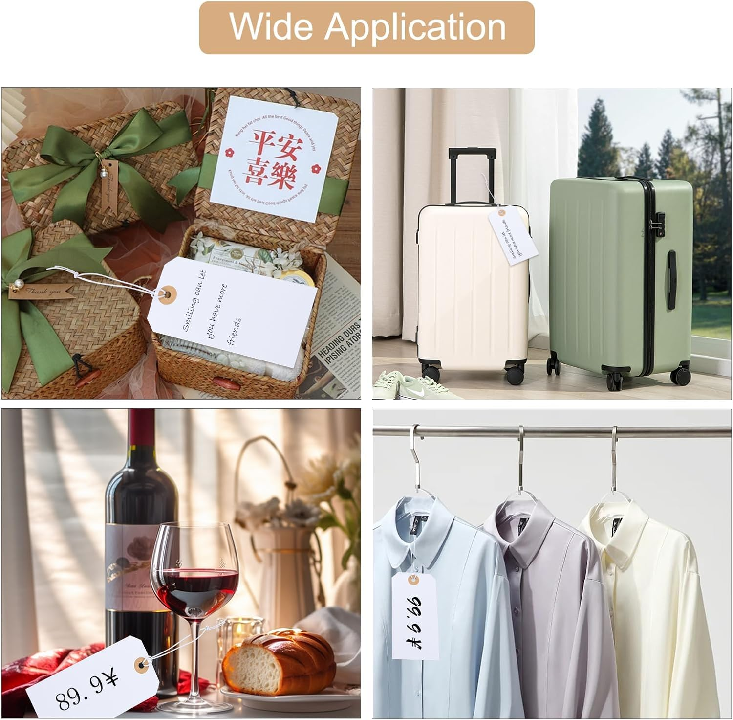 Ztowoto 100 Pcs Gift Tags ，Writable Blank Price Tags with String，12 * 6Cm Gift Tags with String Attached,Price Tag Price Labels for Product Jewelry Clothing Tags Pricing Gift Yard(2 Colour) image number 1