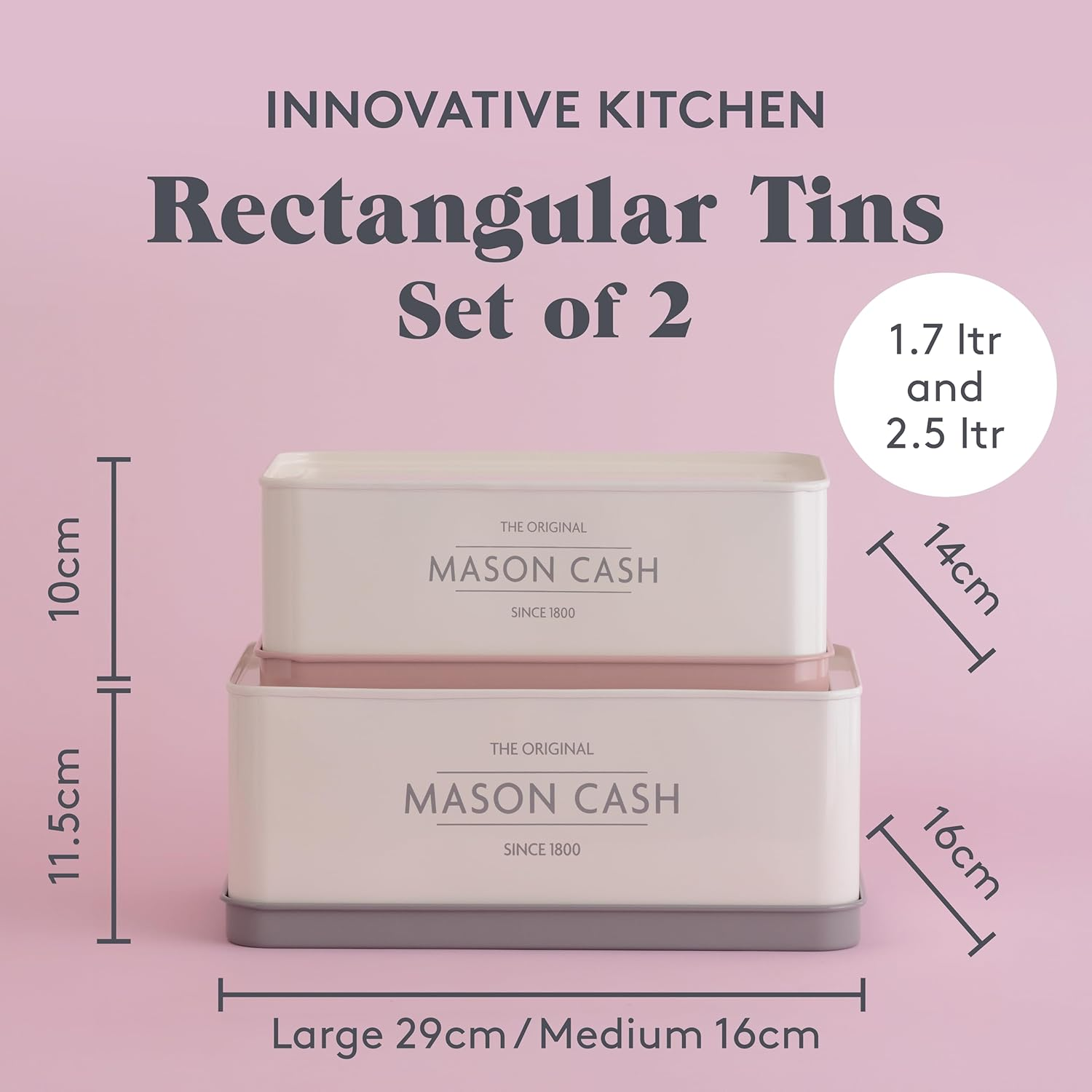 Mason Cash Innovative Kitchen Set of 2 Rectangular Tins, 1.7 Litre / 2.5 Litre - Colour Coated Steel image number 1