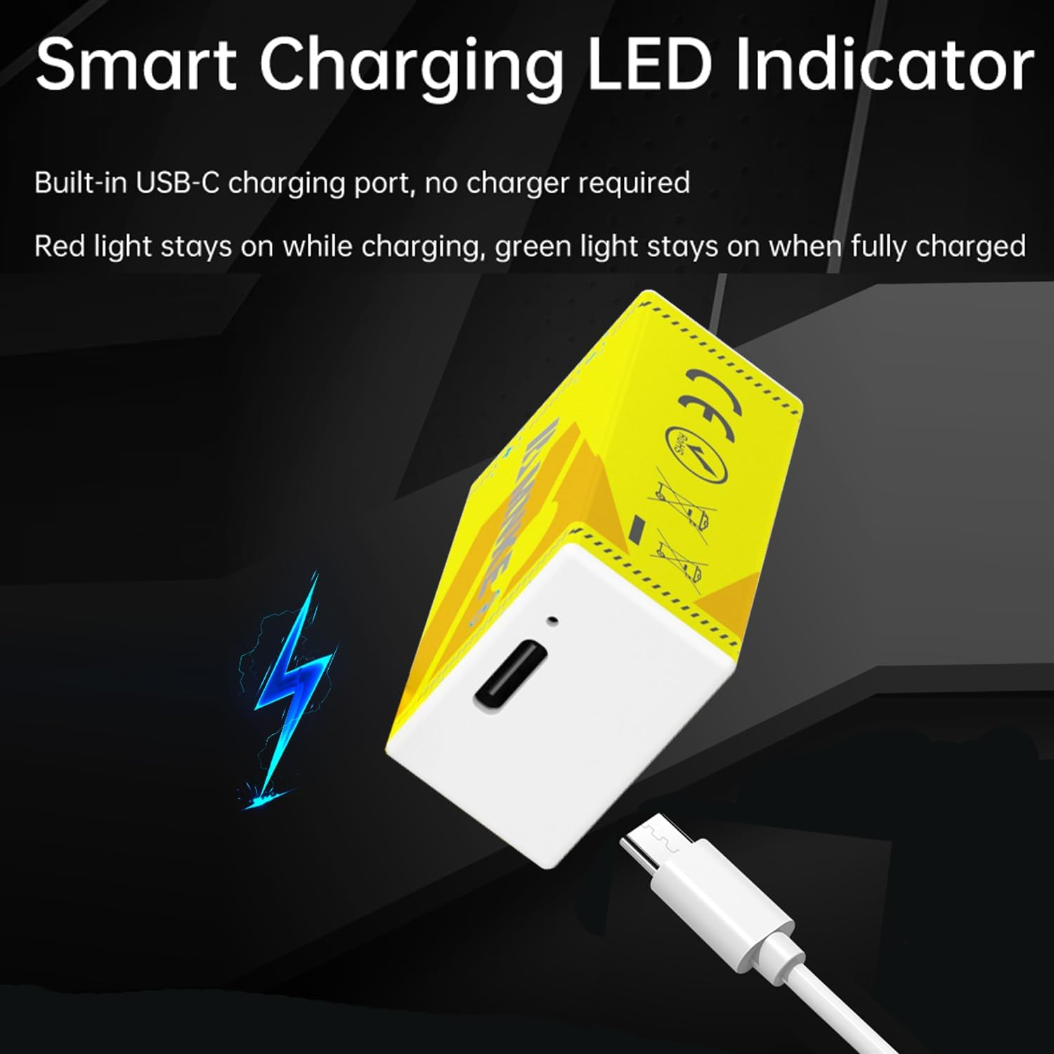 2PCS 9V Rechargeable Lithium Batteries 9V 3600Mwh High-Capacity 2000+ Cycles Ultra-Long Lasting Time Durable Cycle 2-Pack Set with Type-C Cable (Black 2-Pack Set) image number 4