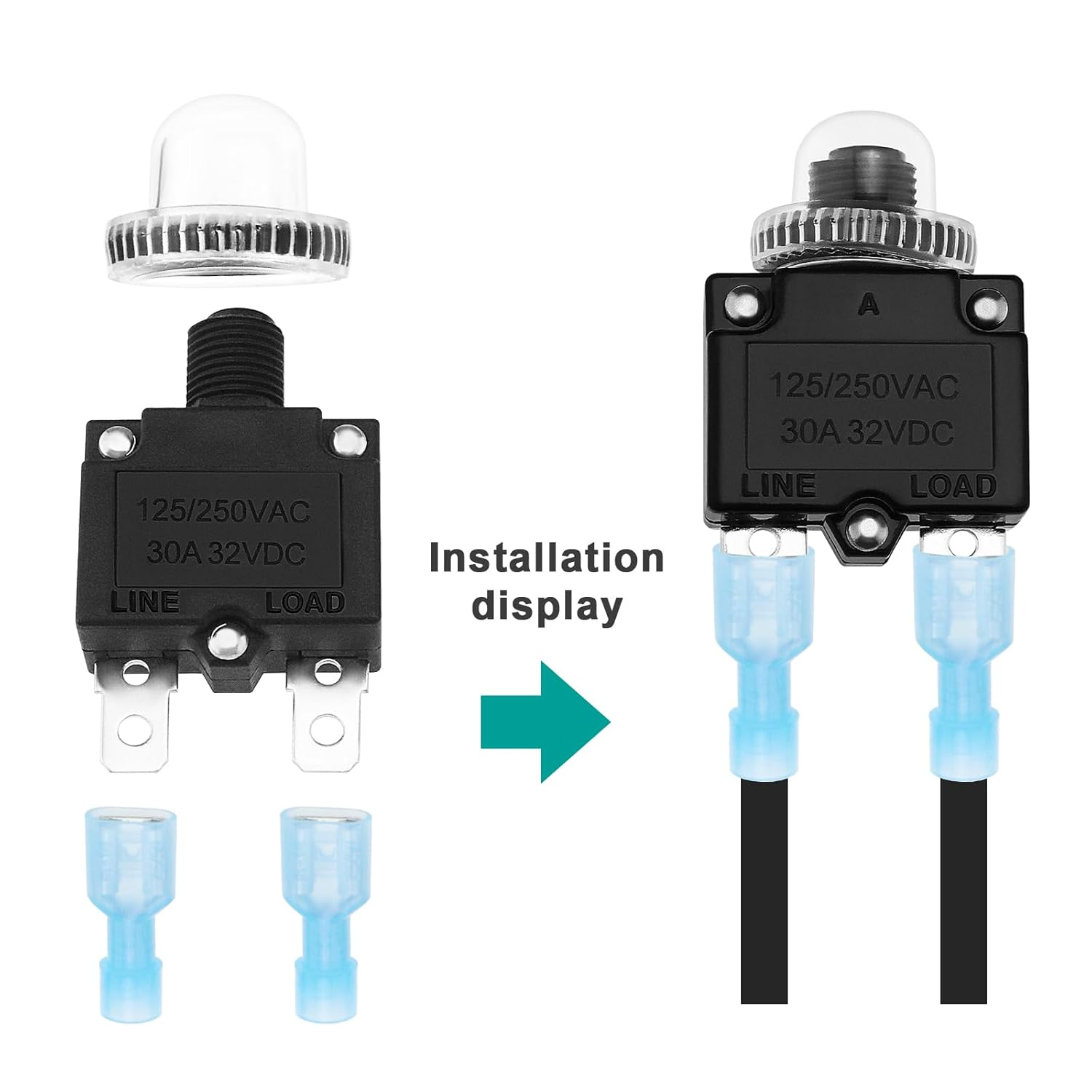 VGOL 10Pcs 5 Sizes Thermal Circuit Breaker with Quick Connect Terminals and Button Caps Assortment Kit Push Button Manual Reset for Switch Operation