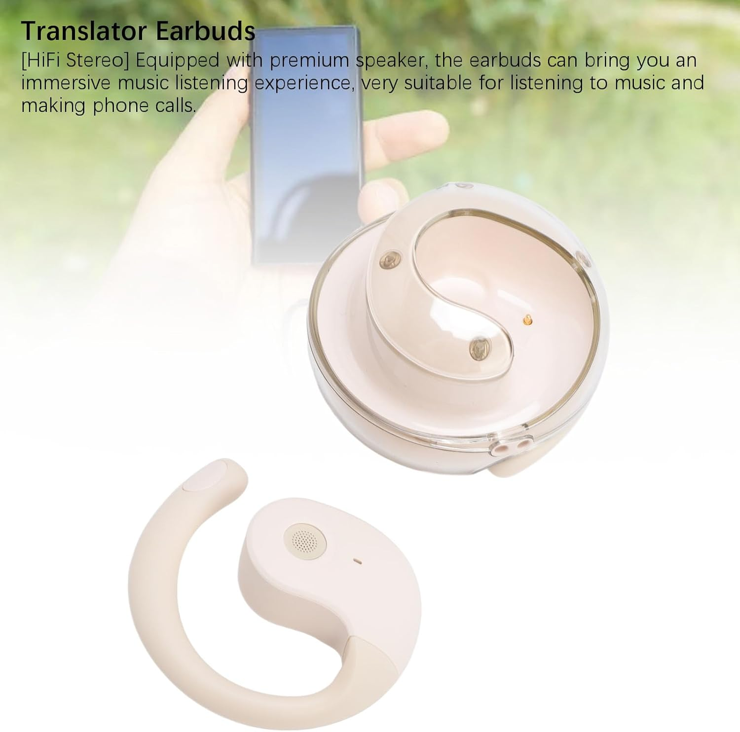 ASHATA Translation Earbuds, Long Battery Life, 80 Languages, 14 Accents, Real-Time Translator for International Travelers, ABS image number 6