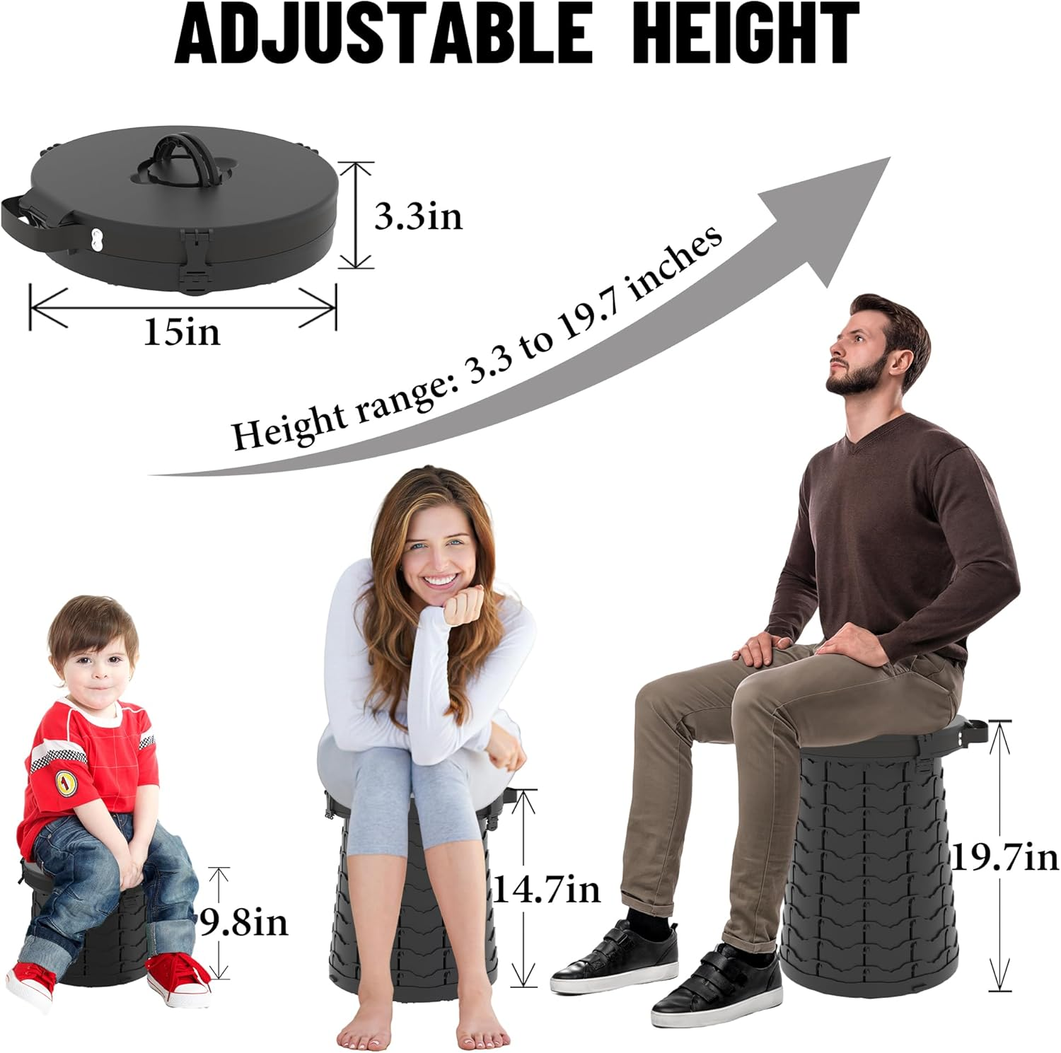 ALEVMOOM XXL Portable Toilet for Camping,880Lbs Capacity,19.7" H Adjustable Portable Toilet with 7 Garbage Bags,Porta Potty for Adults,Collapsible Luggable Loo for Camping/Travel/Hiking/Car - Green image number 4