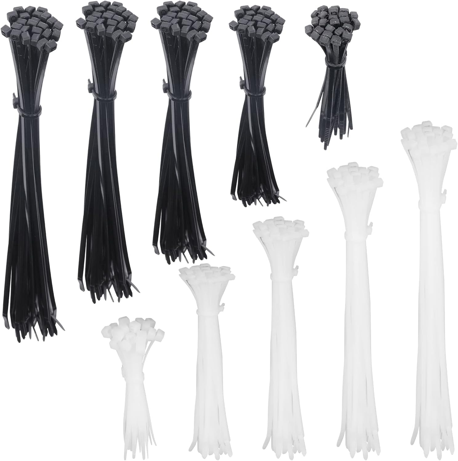 Zip Ties 250PCS Cable Zip Ties Assorted Sizes 4"+ 6"+ 8"+ 10"+ 12" Width 0.16" Cable Ties, Heavy Duty Self-Locking Nylon Black Wire Ties and Clear White Zip Ties for Indoor and Outdoor(Black & White) image number 3