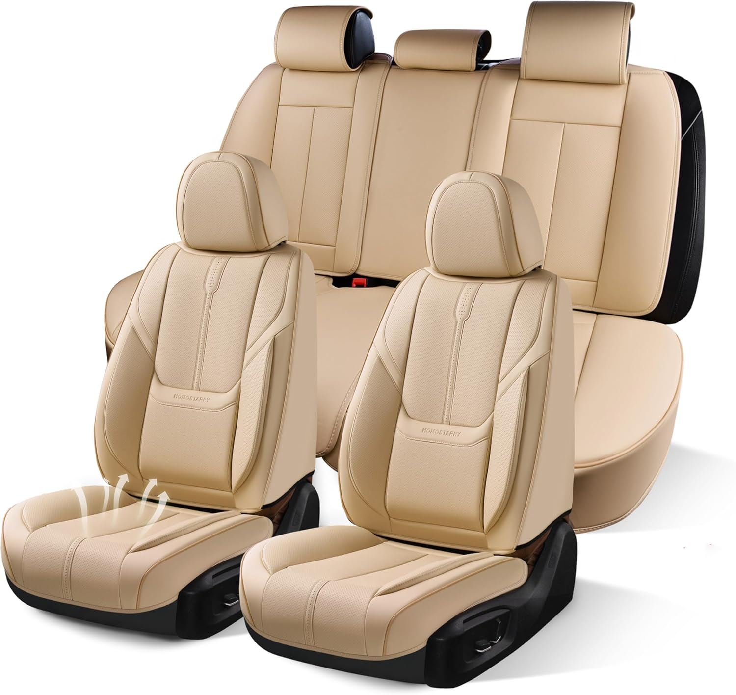 HOMOSTARRY Car Seat Covers, Nappa Leather Car Seat Covers, Waterproof Automotive Seat Covers with Airbag Compatible, Universal Car Seat Protector Fit for Most SUV Sedans Trucks (Beige, Full) image number 5