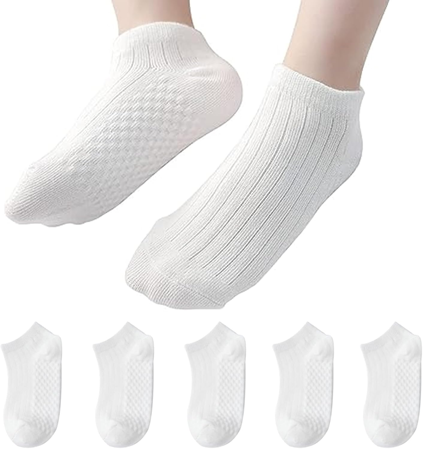 Checkzed 5 Pack Baby Mesh Thin Socks， Cotton Low Cut Kids Toddler， Wrap Ankle Socks，Soft White Non Slip Socks for Girls or Boys，Comfortable Children'S Sports Socks image number 4
