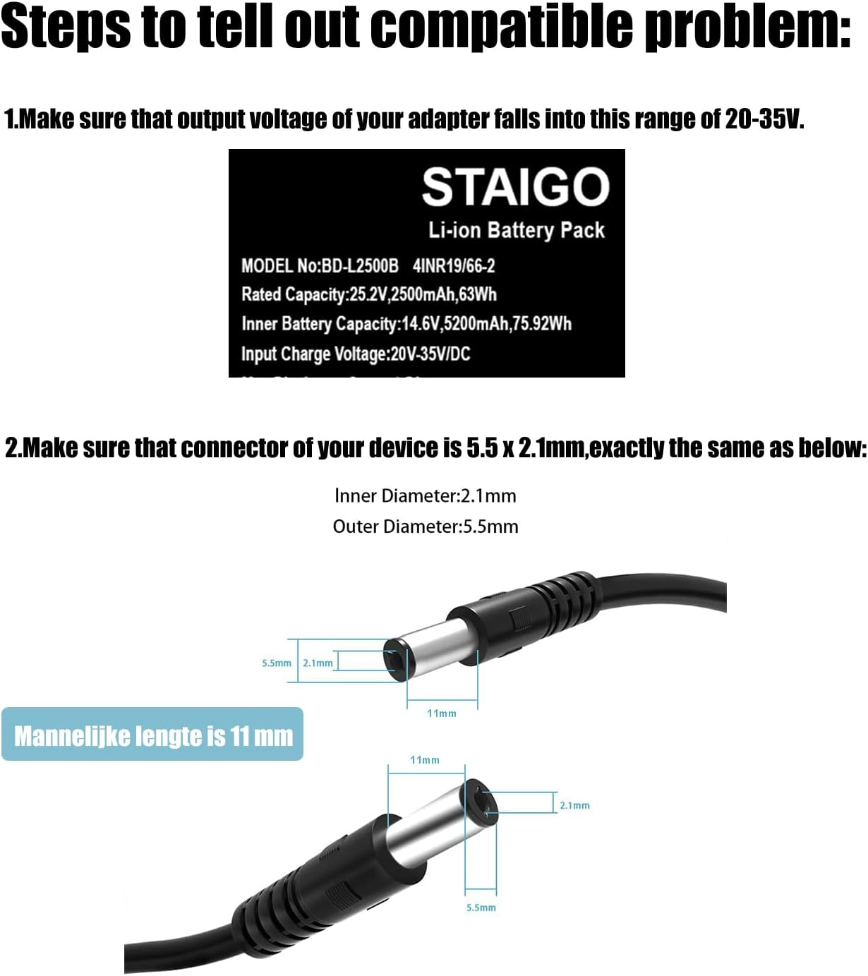STAIGO CPAP Portable Battery Pack with LED Display, DC Connect for Resmed Airmini/Airsense 9/10/11/ Aircurve 10/11 [75.92W] image number 3