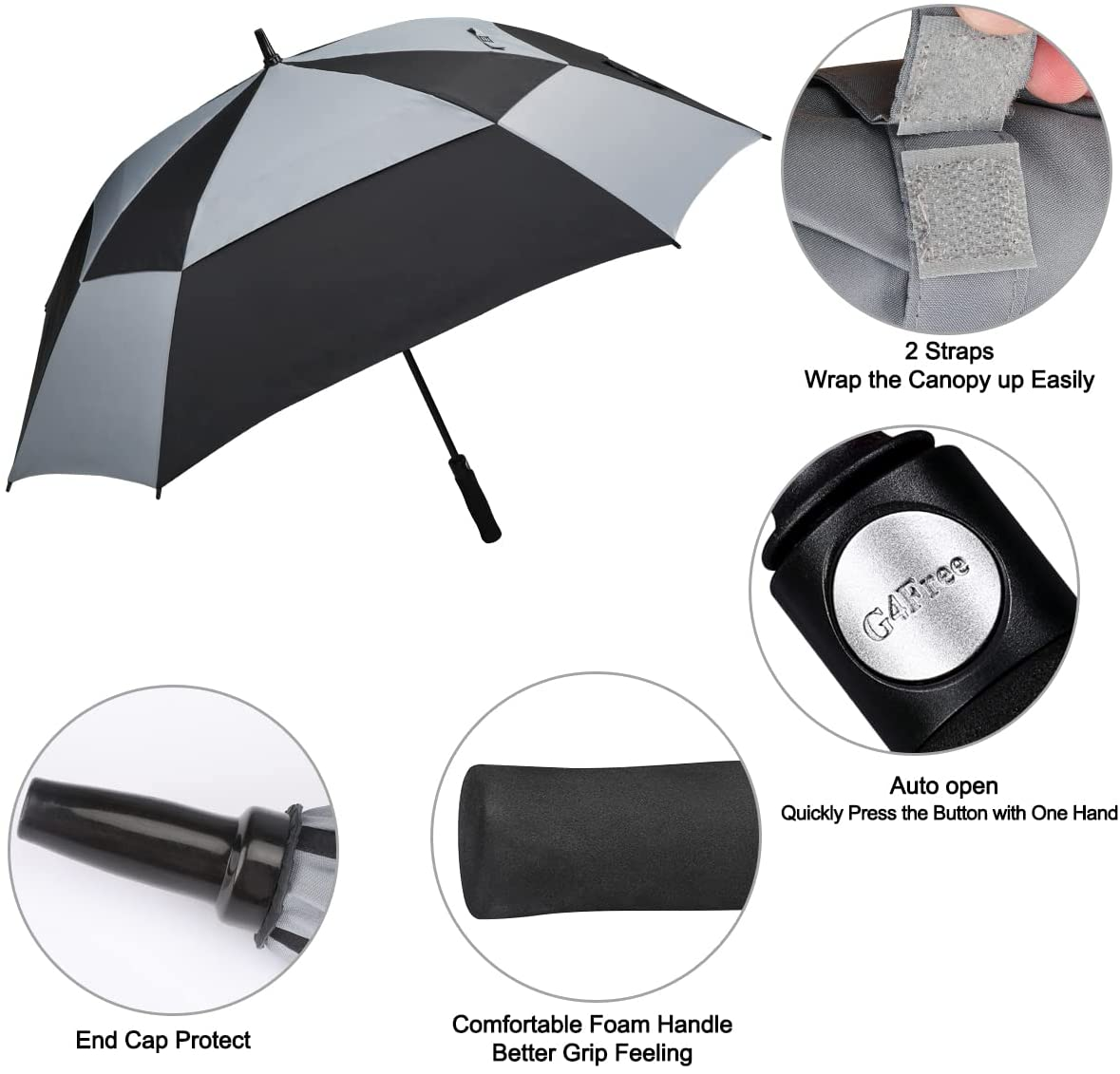 G4Free Extra Large Golf Umbrella 62/68 Inch Vented Square Umbrella Windproof Auto Open Double Canopy Oversized Stick Umbrella image number 4
