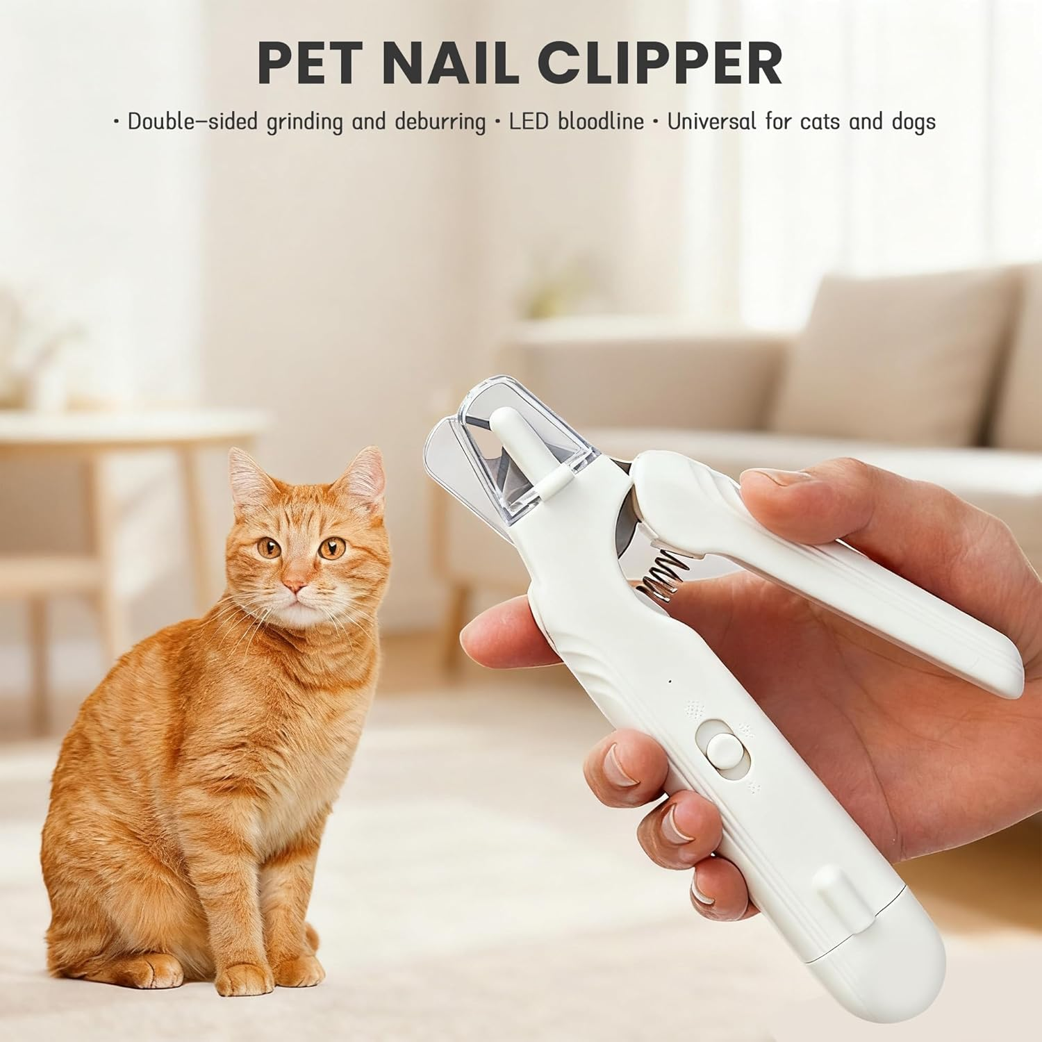 Pupnourish Pet Nail Clippers with Light, 2 in 1 Pet Nail Clipper and Grinder, Safe Trim Design, Rechargeable, Fits Cats & Small-Large Dogs (White) image number 2