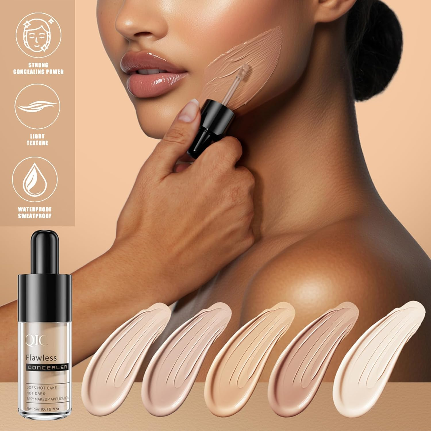 Full Coverage Liquid Concealer &ndash; 12HR Long Lasting, Waterproof Makeup for Dark Circles, Tattoos, Lightweight Natural Flawless Finish, Multiple Shades Available