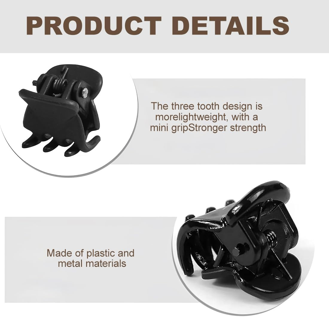 Pack of 36 Mini Hair Clips, Mini Plastic Hair Claw Clips, Non-Slip Grip Small Jaw Clips for Girls and Women, Black, Tortoiseshell, Transparent White image number 4