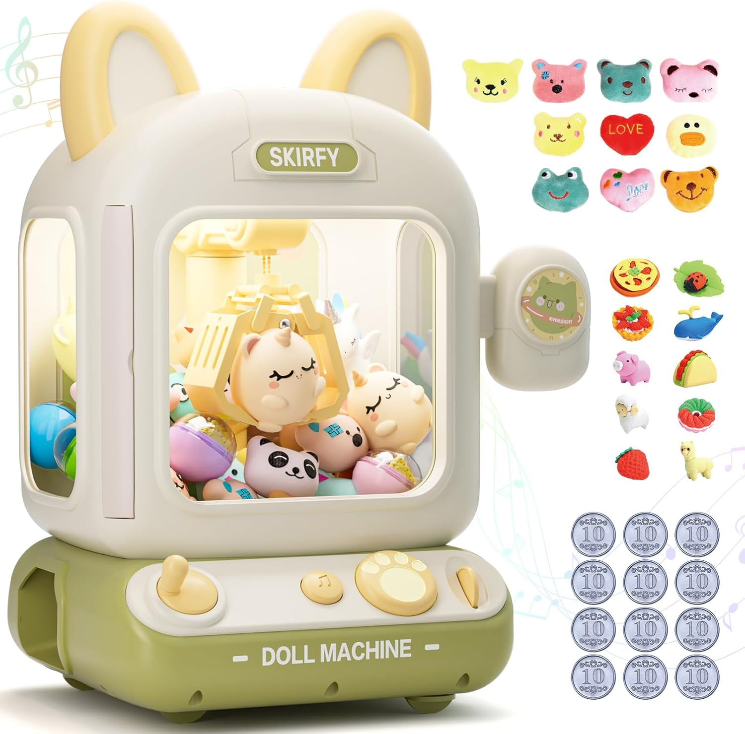 Skirfy Claw Machine for Kids,Mini Vending Machine, Prize Dispenser Toys for Girls and Boys, Electronic Arcade Game for Party Birthdays Includes 32 Mini Toys(Brown)