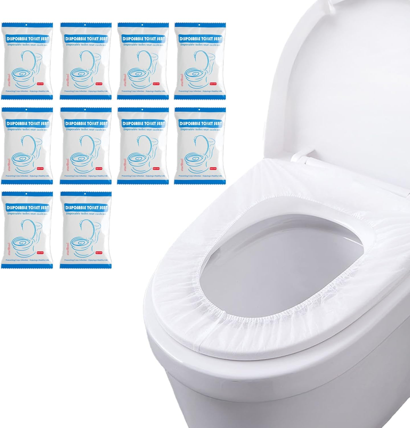 WALWAL 10 Pack Disposable Toilet Seat Covers, Individually Packaged Travel Hygiene Products, Waterproof and Anti-Slip Design for Public Restrooms, Hotels, Potty Training, & On-The-Go Hygiene image number 2