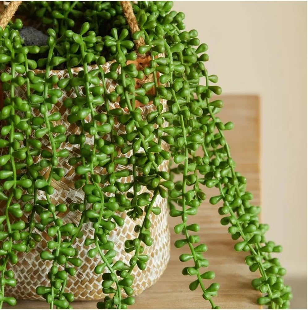 DWIND 2 PCS Artificial Succulents Hanging Plants Fake Pearl Bean Strings Lovers Tears Succulent Hanging Plants for Wedding, Home, Garden, Party, Office, Wall Decoration image number 3