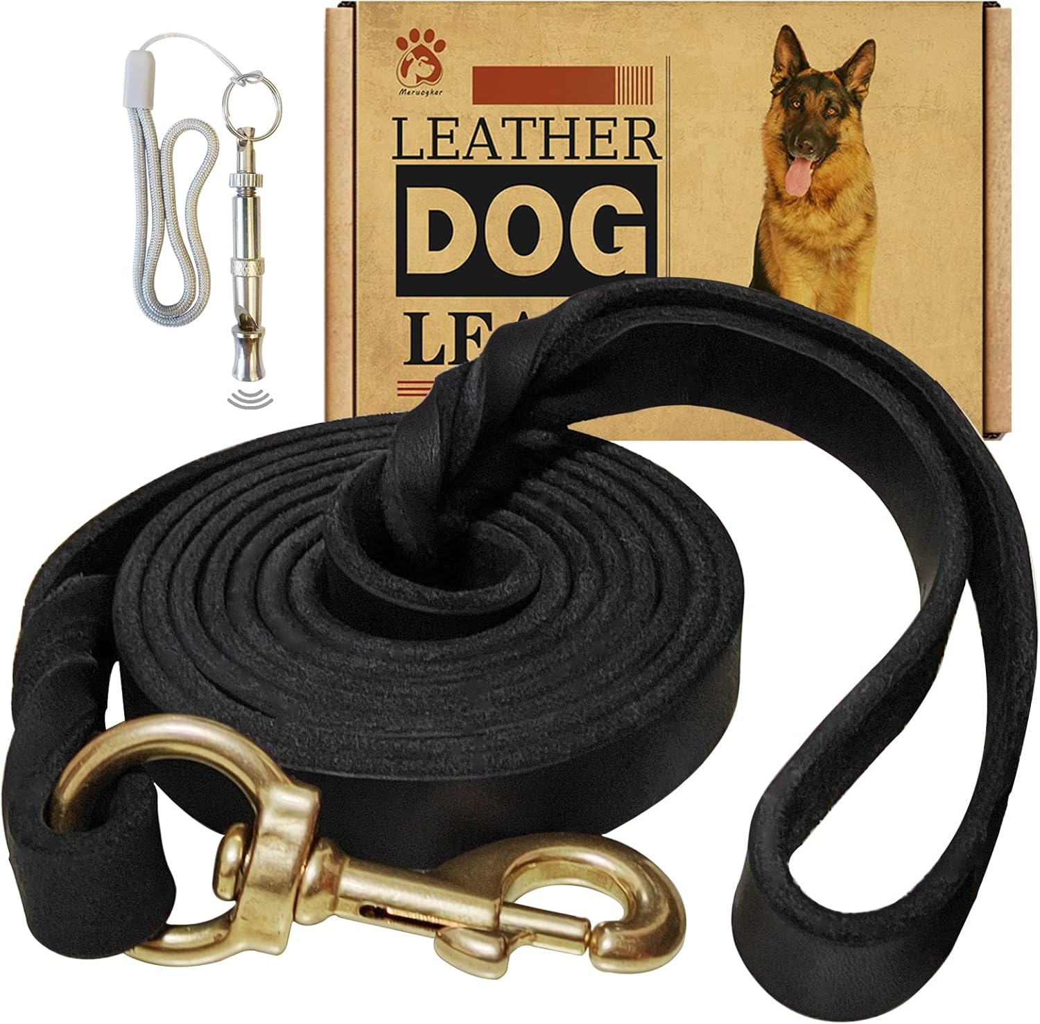 MERUOGKAR Leather Dog Leash, 5Ft X 3/4 Inch, Heavy Duty Genuine Leather Braided Dog Training Leash, Comfortable for Large, Medium, Small Dogs (Brown, 5Ft*3/4In)