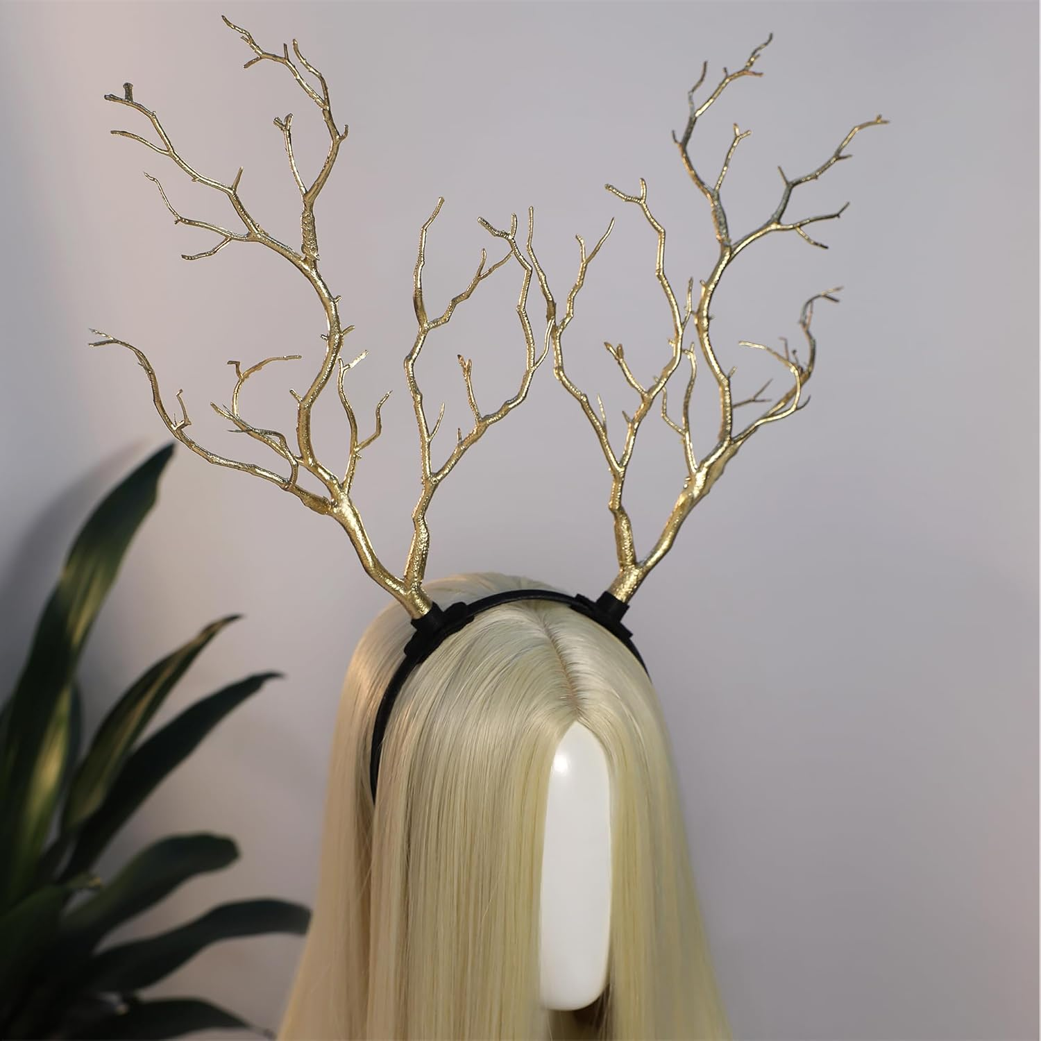 MOSTORY Tree Branch Antler Headdress - Golden Woodland Fairy Costume Large Forest Branch Headband for Renaissance Halloween Cosplay Photo Shooting Renfaire Accessories image number 3