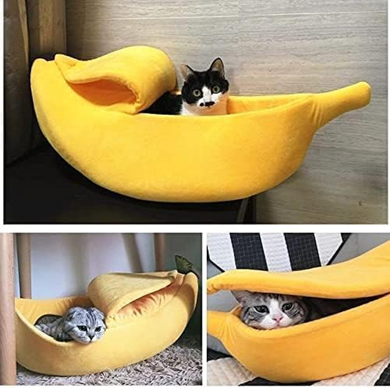 Banana Cat Beds for Indoor Cats, Cat Banana Tent, Banana Boat Bed for Cats, Banana Cat Bed House, Banana Shaped Cat Bed, Banana Bed for Kittens, Cute Banana Cat Bed Kitten Cave Cuddle Bed (Peach,M) image number 3