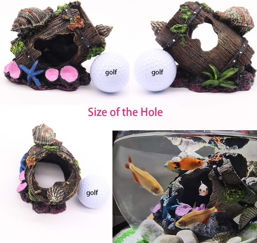 Ulifery Small Cute Barrel Fish Tank Decorations Aquarium Hideaway Cave House with Shell image number 1