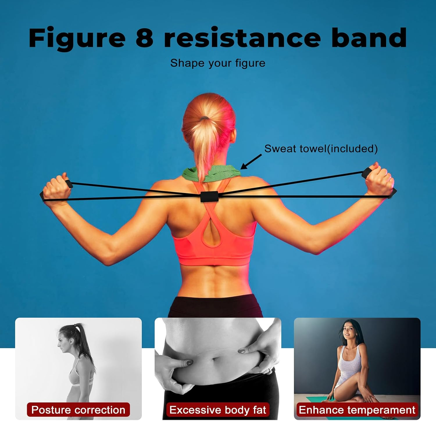 Centra Resistance Bands Set, Elastic Exercice Loop Bands, Figure 8 Resistance Band, Jumping Rope, Working Out, Arms, Shoulder, Leg Stretching, Home Gym Equipment for Women Men, Carry Bag