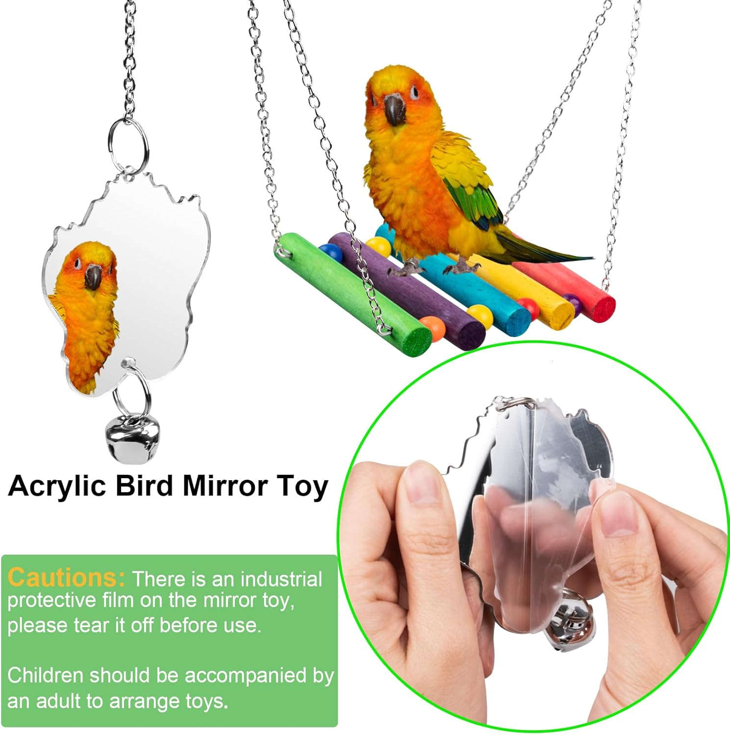 Bird Toys for Parakeets 7Pcs, Wood Parrots Budgie Cage Accessories, Bird Perch Swings for Small Conure Cockatiel Toys, Bird Ladder Swing for Parakeets Climbing 18'' image number 2