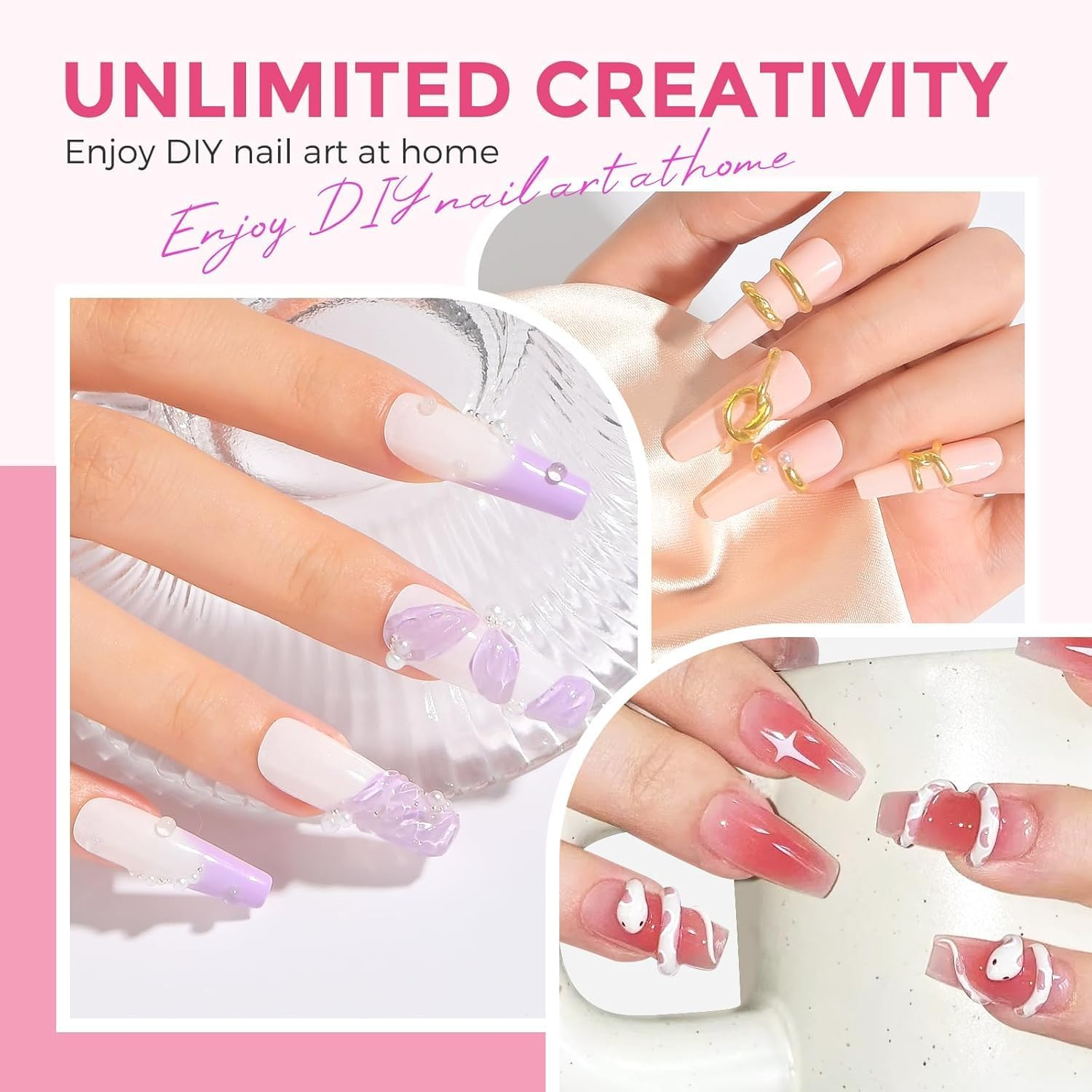 Eudaicful Solid Builder Nail Gel Kit: 3 Colors Clear Pink White 3D Sculpting Nail Gel Non-Sticky Hand Carving Gels Hard Gels U V/LED Extension with Silicone Pen Nails Forms Beginner DIY image number 2