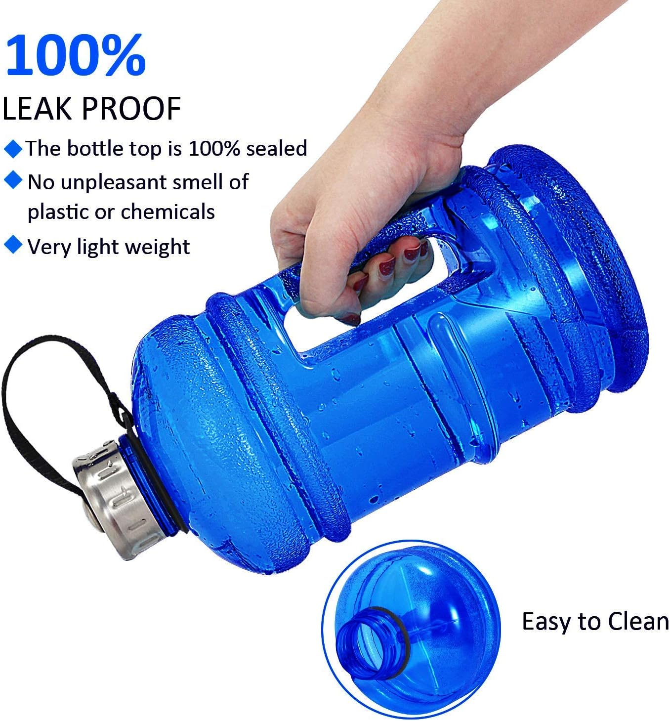 Vaupan Half Gallon Big Water Bottle, 2.2L/73 OZ Large Leak Proof Sports Jug with Handle,Huge BPA Free PETG Plastic Wide Mouth Drinking Container Flask for Fitness Gym Biking Travel Outdoor Water Jug image number 5
