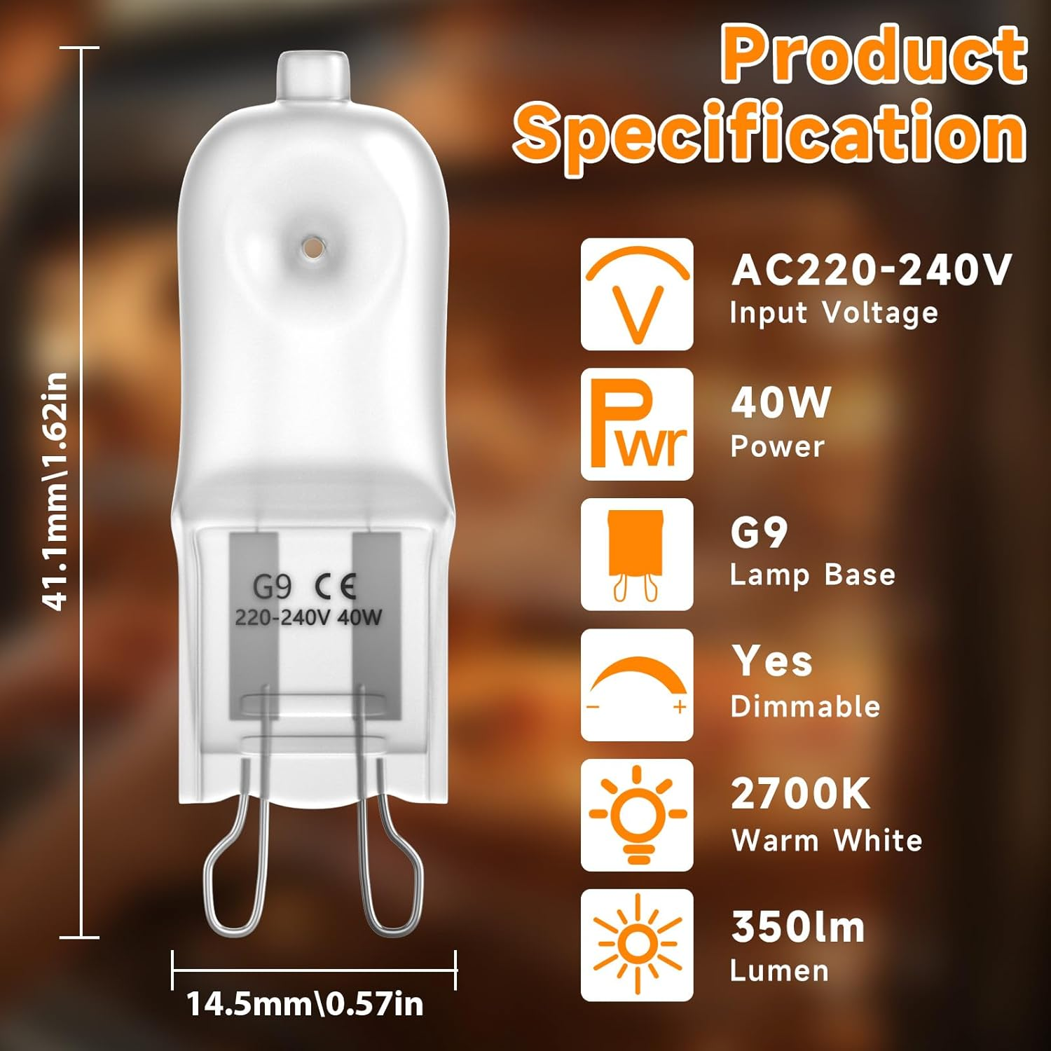 Brightark G9 40W Capsules Halogen Light Bulbs, Dimmable 300 Temperature Heat Resistant, AC220-240V for Oven and Microwave Oven Cooker Bulb Applications, Warm White 2700K, Pack of 2