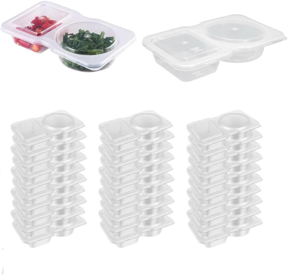 Naisfei 40 Pcs Double Compartment Condiment Containers with Lids, 2 Compartment Snack Containers, Portion Cups Reusable Plastic Snack Container for Storing Sauces and Taking Samples image number 3