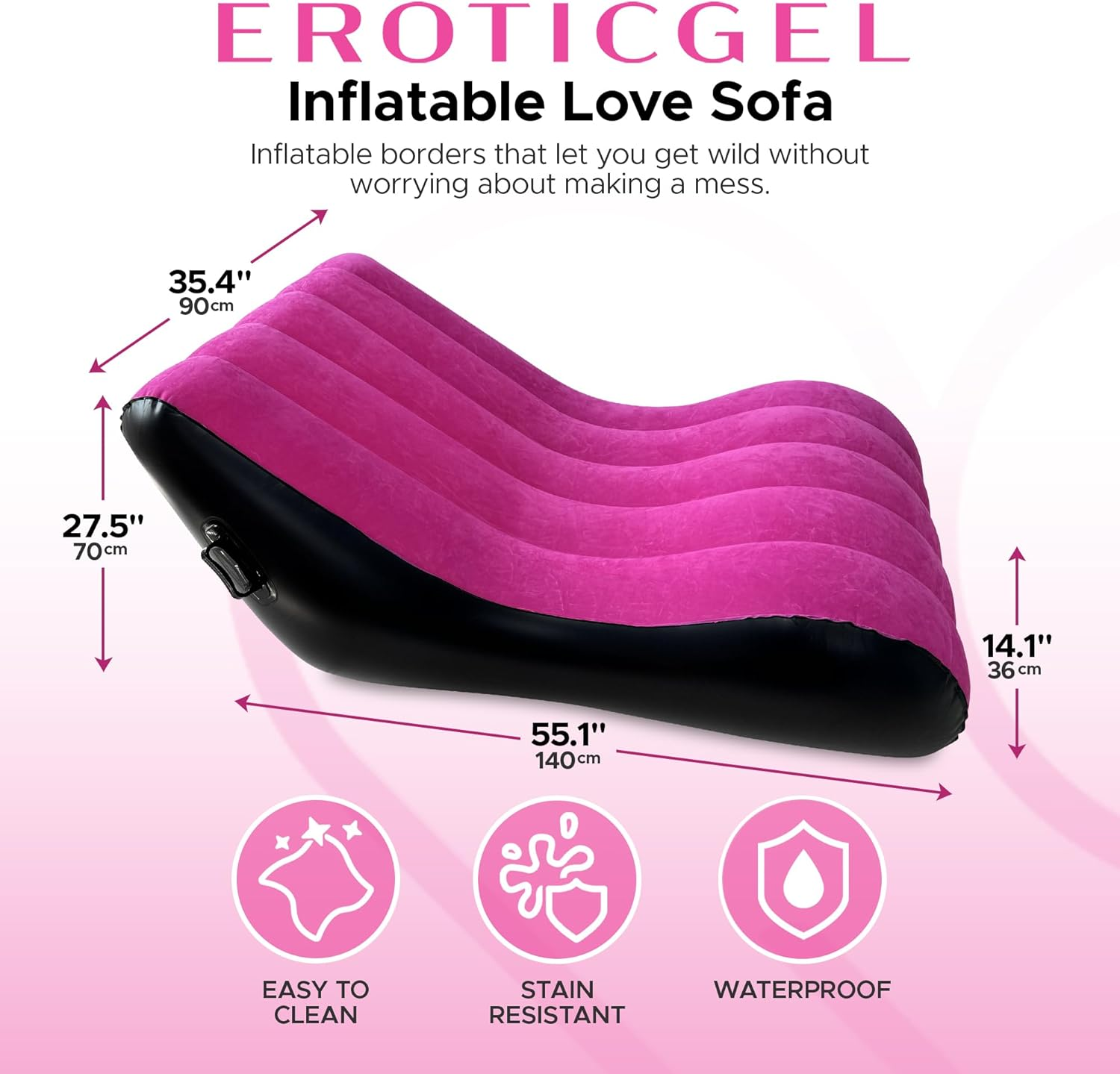 Pink Inflatable Love Sofa with Handles | Body Positioning for a Deeper and More Intimate Connection | Furniture for Couples | PVC and Cotton Flock Material | 140Cm X 70Cm X 36Cm