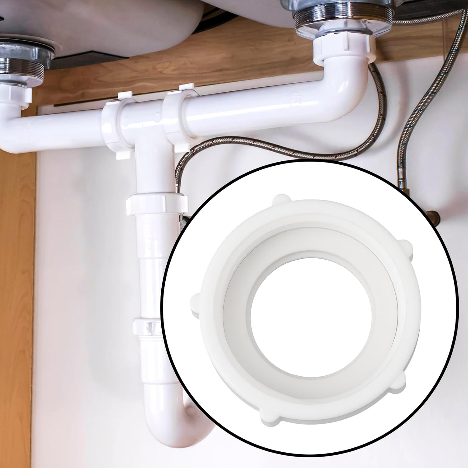 Ecsing 2Pcs 1-1/4 to 1-1/2 Thread Trap Waste Extension for Bath Shower Kitchen Sink image number 1