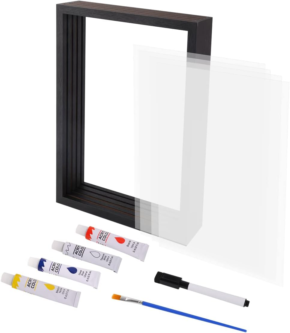 Family Handprint Kit, DIY Craft Keepsake Wooden Frame, Endless Gift Set, Non-Toxic Paints, Transparent Sheets (Black)