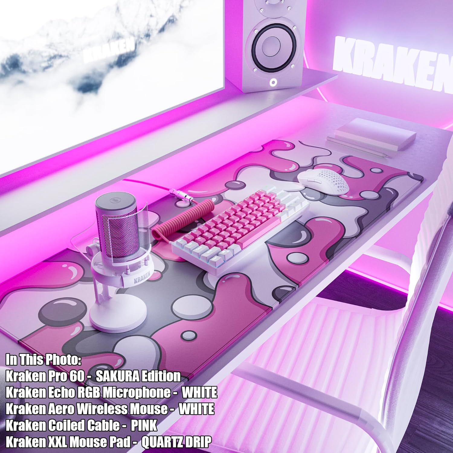 Kraken AERO - Superlight Wireless Gaming Mouse, Ultra-Lightweight, Lag-Free Wireless, Dual-Mode (2.4Ghz + Wired) Symmetrical, 26,000 DPI, PAW3395 Compatible with PC/MAC (White) image number 4