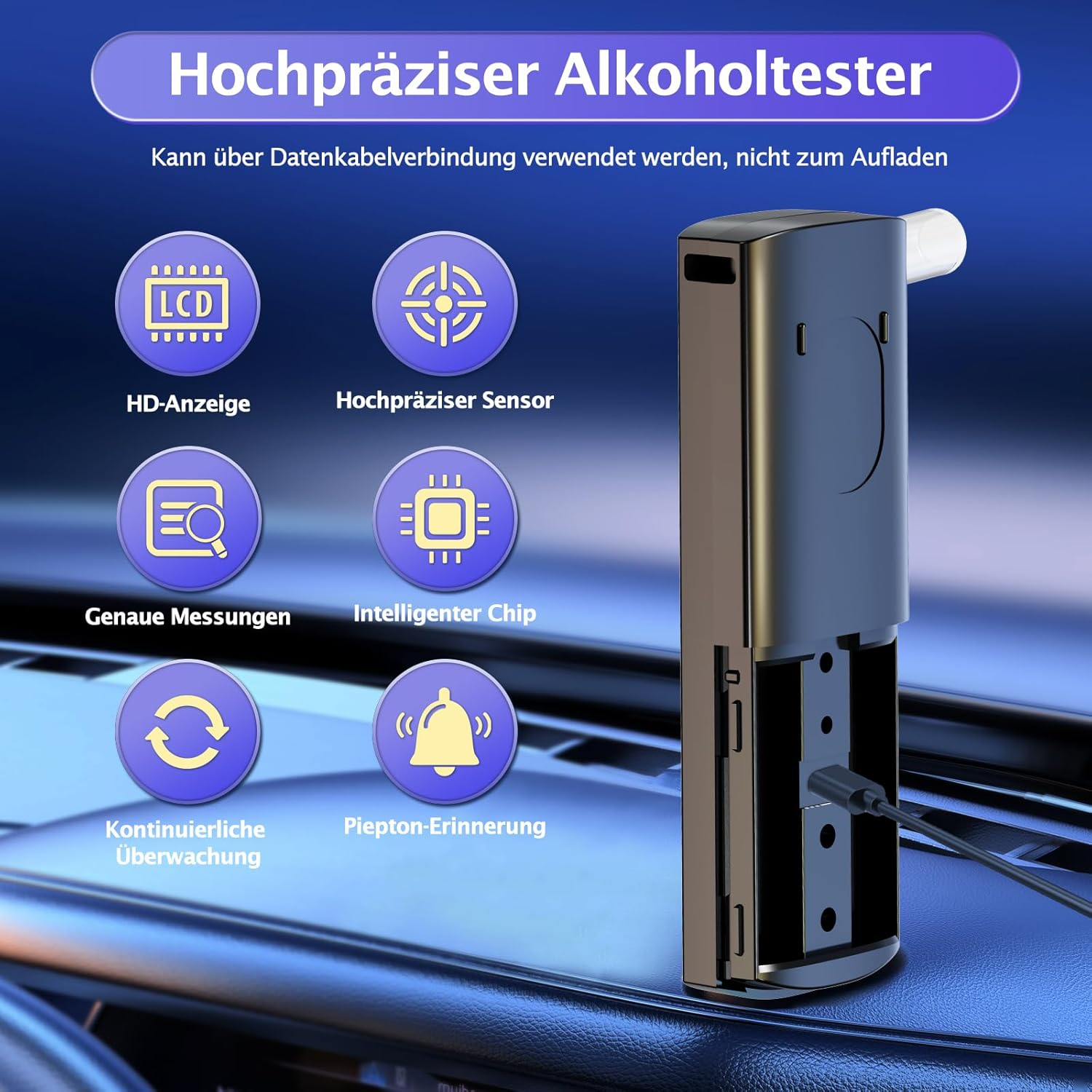 Breathalyzer Portable Alcohol Tester Breathalysers: Portable Breathalyser with 11 Mouthpieces - Digital LCD Screen Alcohol Test Kit High Accuracy for Home Personal Professional Use image number 6