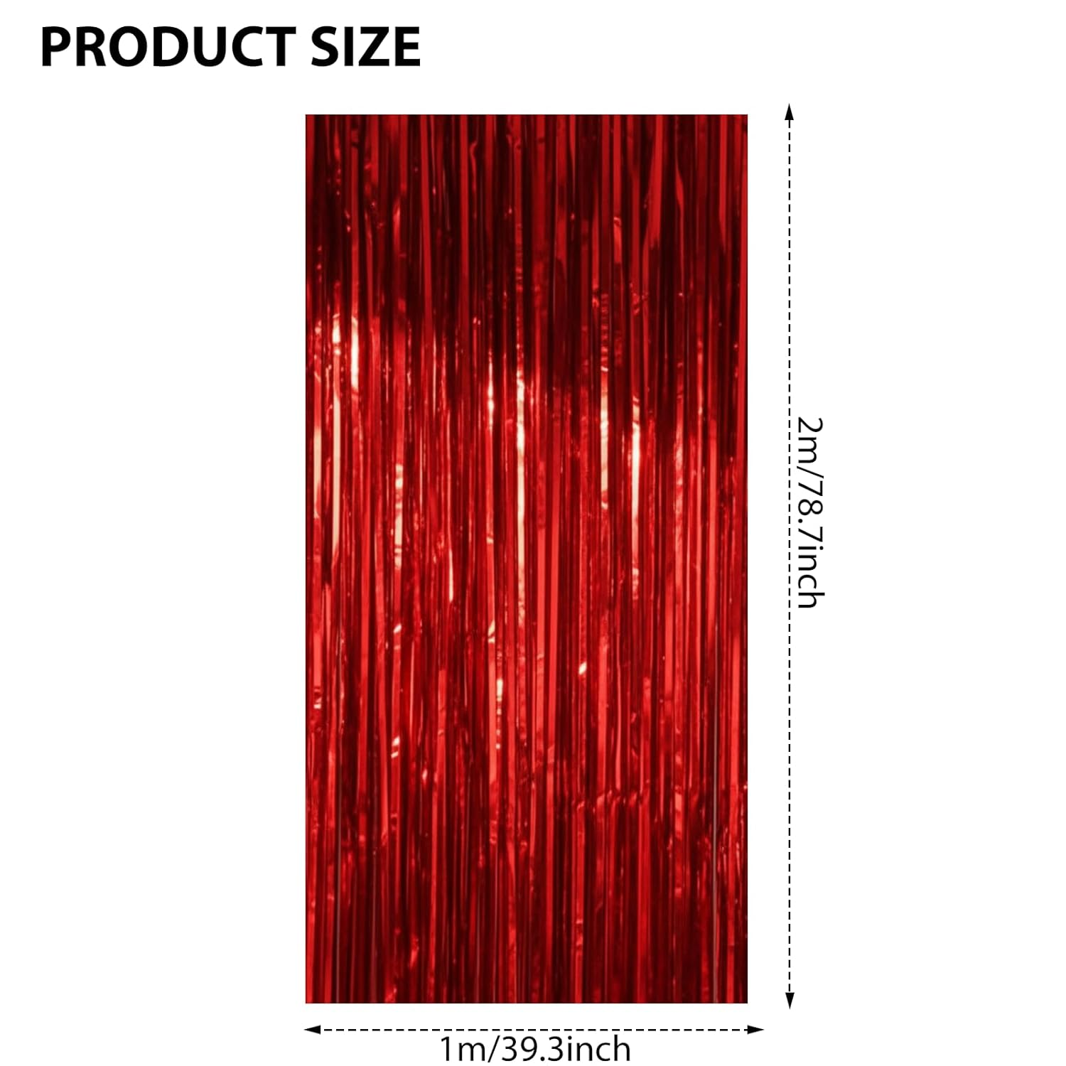 Red Curtain Christmas Decoration Party Backdrop, 2 Pack Red Fringe Foil Streamer Tinsel Curtain for Wall Door, Compatible with LED Lights and Balloons, Ruibex - Red image number 2