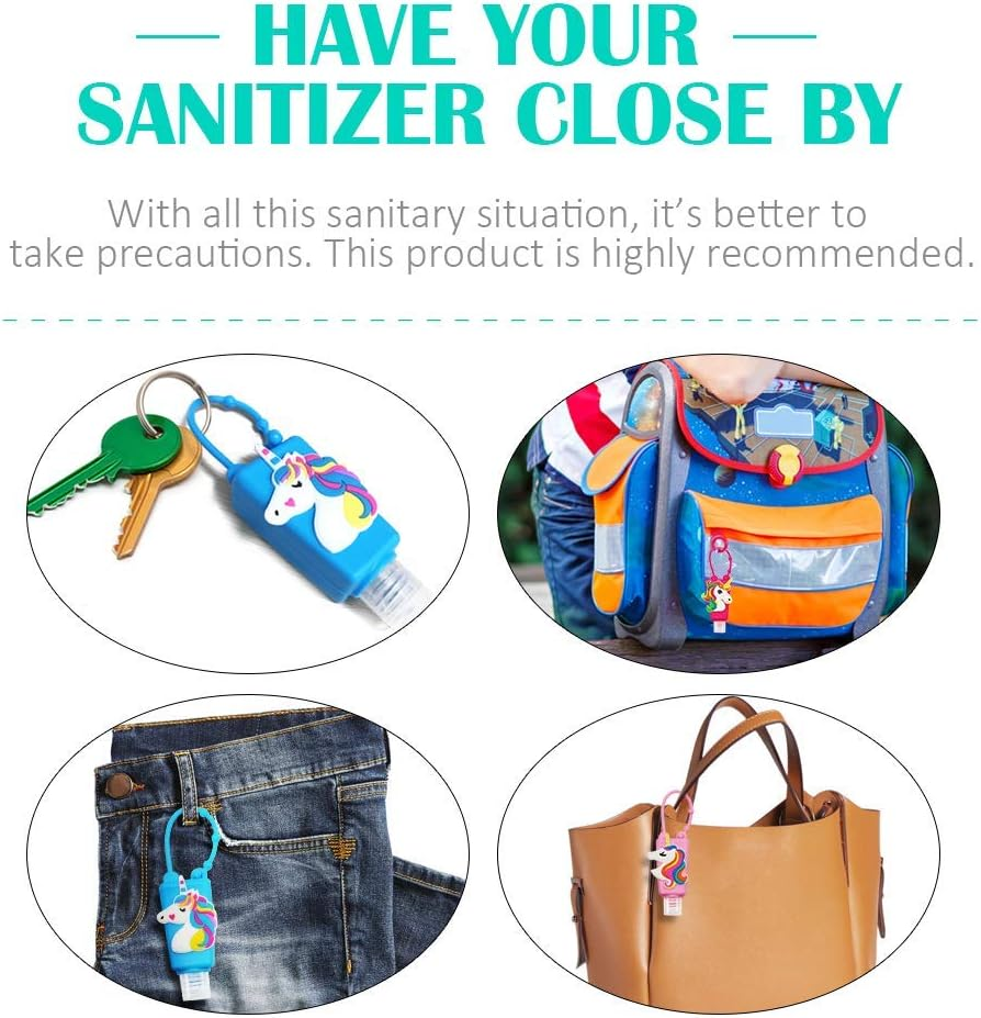 Color Land 4Pcs Unicorn Kids Empty Travel Bottles for Toiletries Detachable Hand Sanitizer Holder with Silicone Case Leak Proof Travel Size Cartoon Cute Essentials Toiletries Refillable Containers