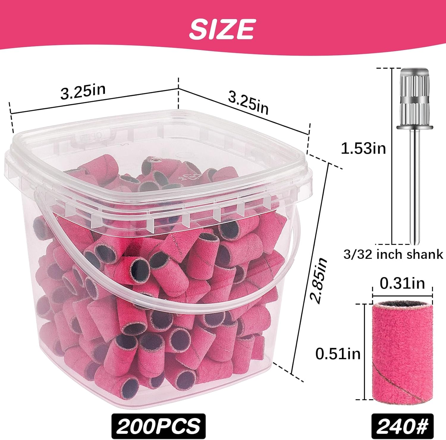 Rolybag Sanding Bands for Nail Drill 240 Grit Extreme Fine Nail Sanding Bands 200Pcs Pink Professional Sanding Bands and 2Pcs Nail Drill Bits for Manicures and Pedicure - Pink image number 6